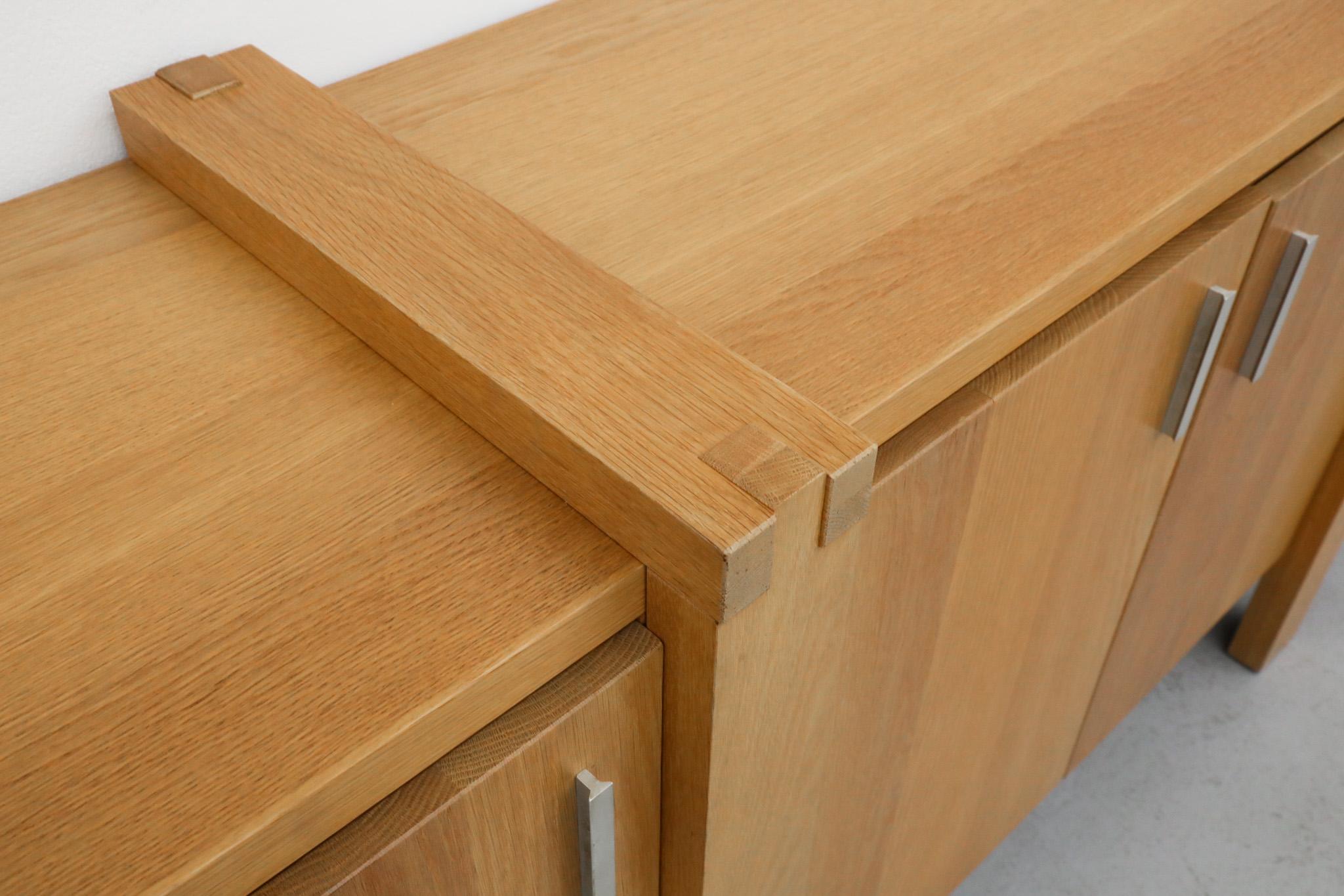 Karel Mintjens Brutalist Oak Sideboard with Aluminum Pulls and Box Joint Detail For Sale 6