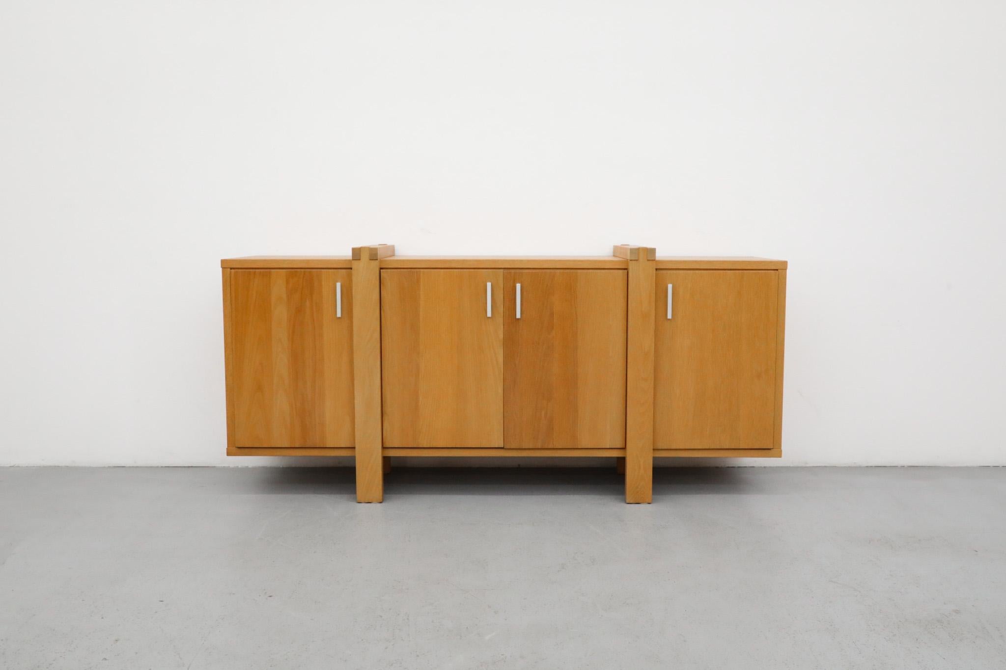 Belgian Karel Mintjens Brutalist Oak Sideboard with Aluminum Pulls and Box Joint Detail For Sale