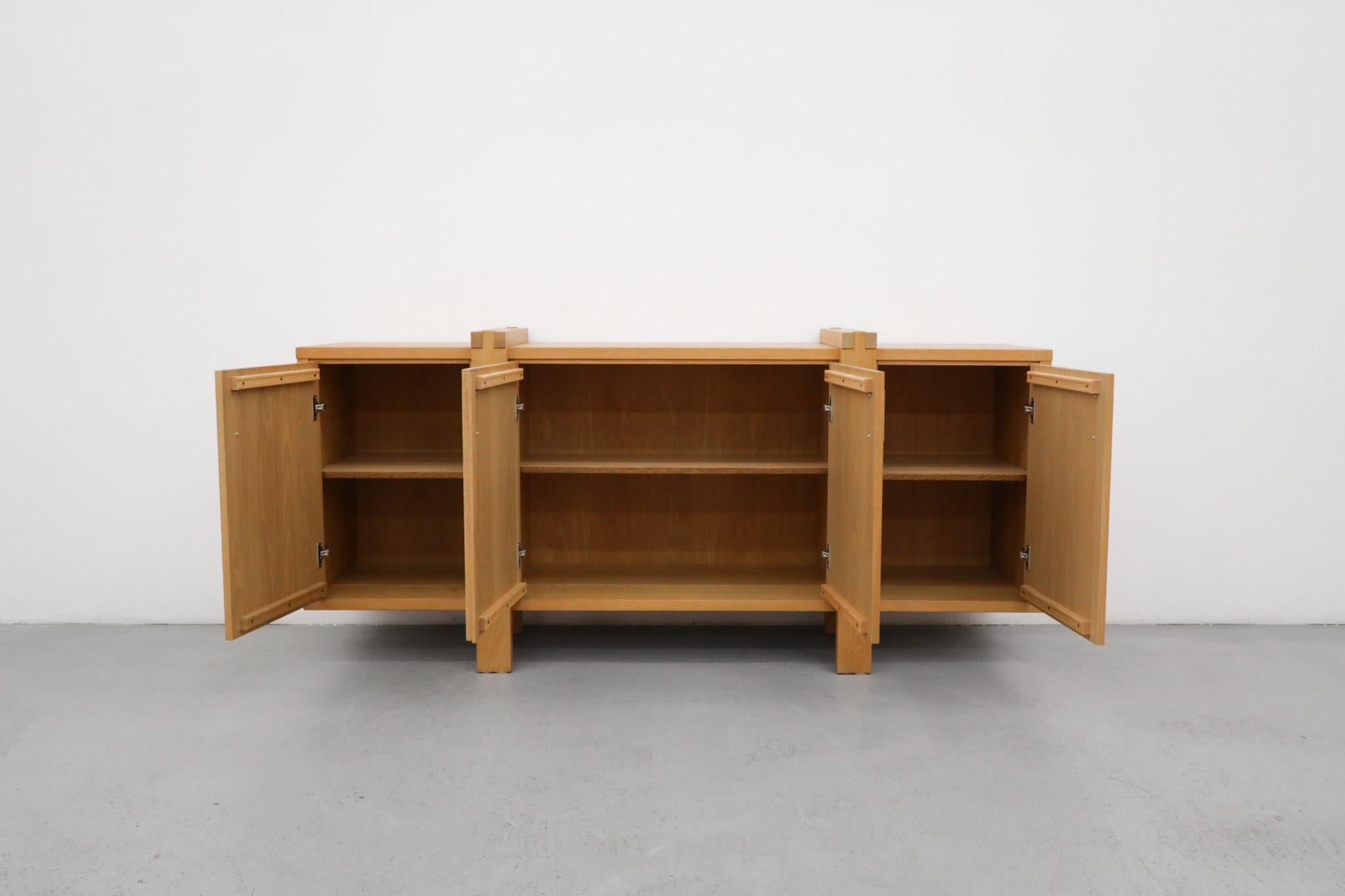 Karel Mintjens Brutalist Oak Sideboard with Aluminum Pulls and Box Joint Detail In Good Condition For Sale In Los Angeles, CA