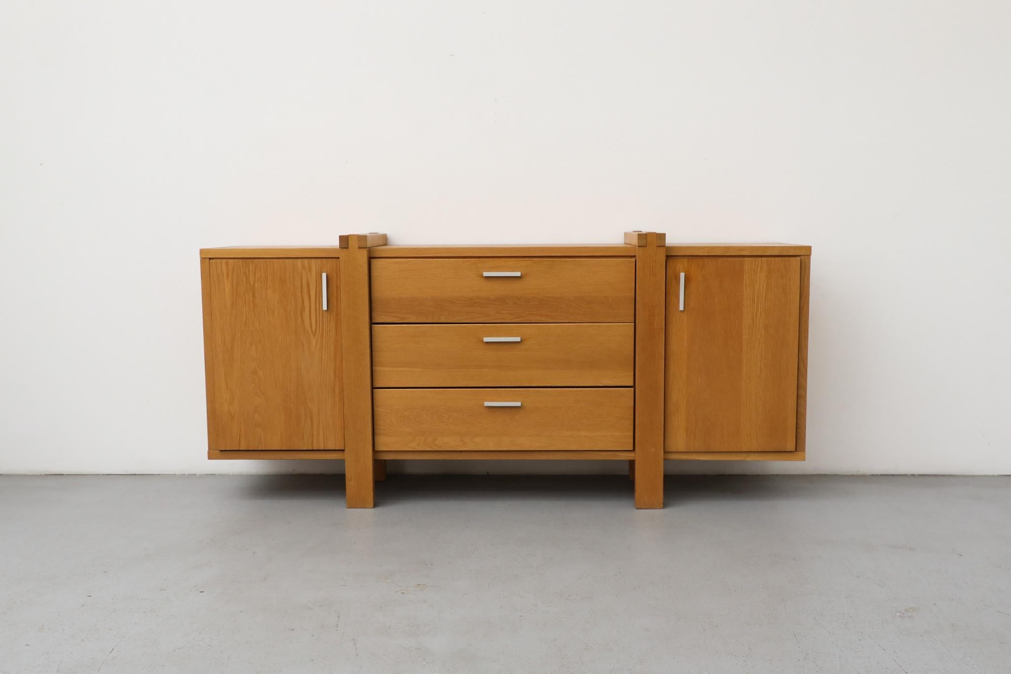 Post-Modern Karel Mintjens Brutalist Oak Sideboards with Aluminum Pulls For Sale