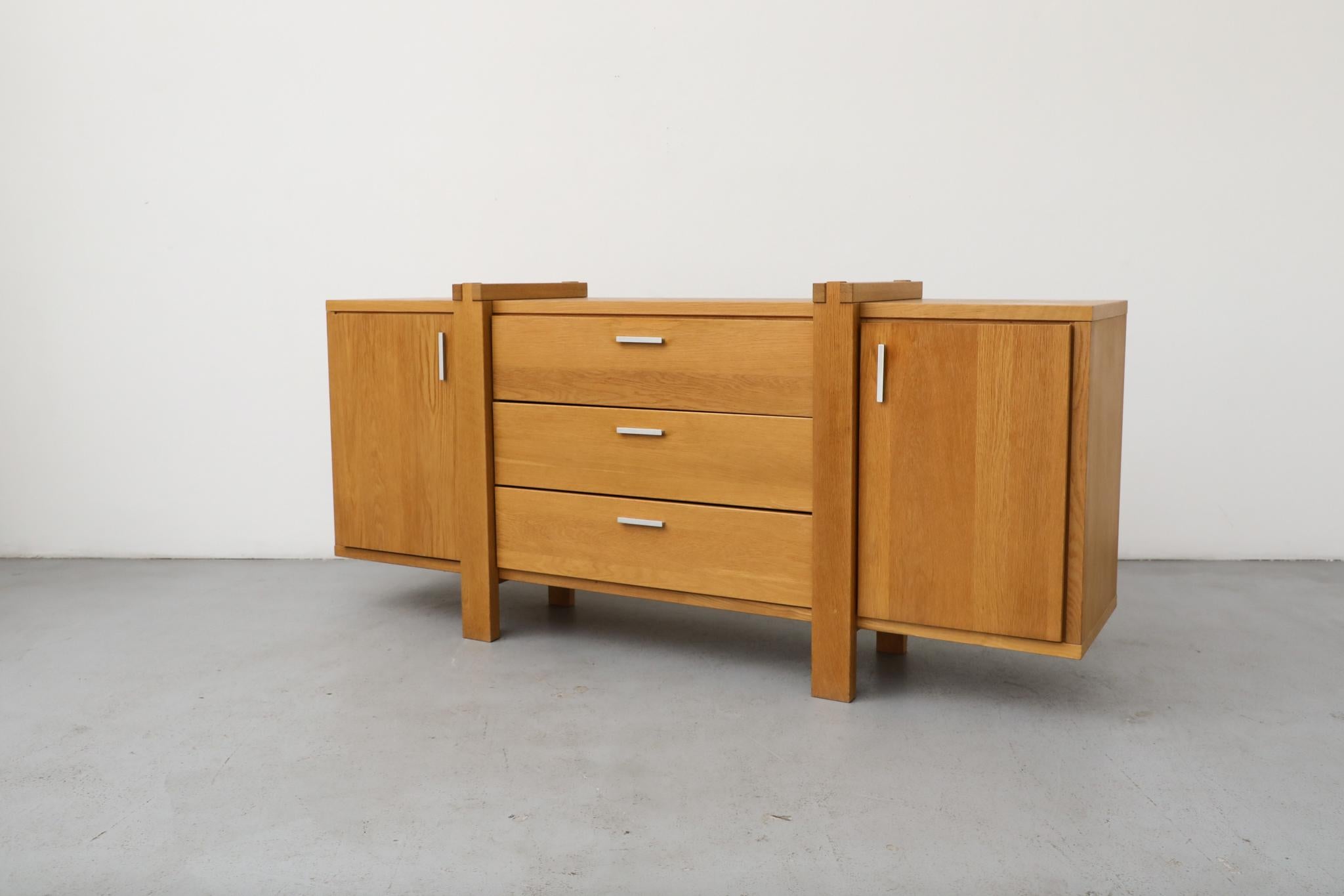 Karel Mintjens Brutalist Oak Sideboards with Aluminum Pulls In Good Condition For Sale In Los Angeles, CA
