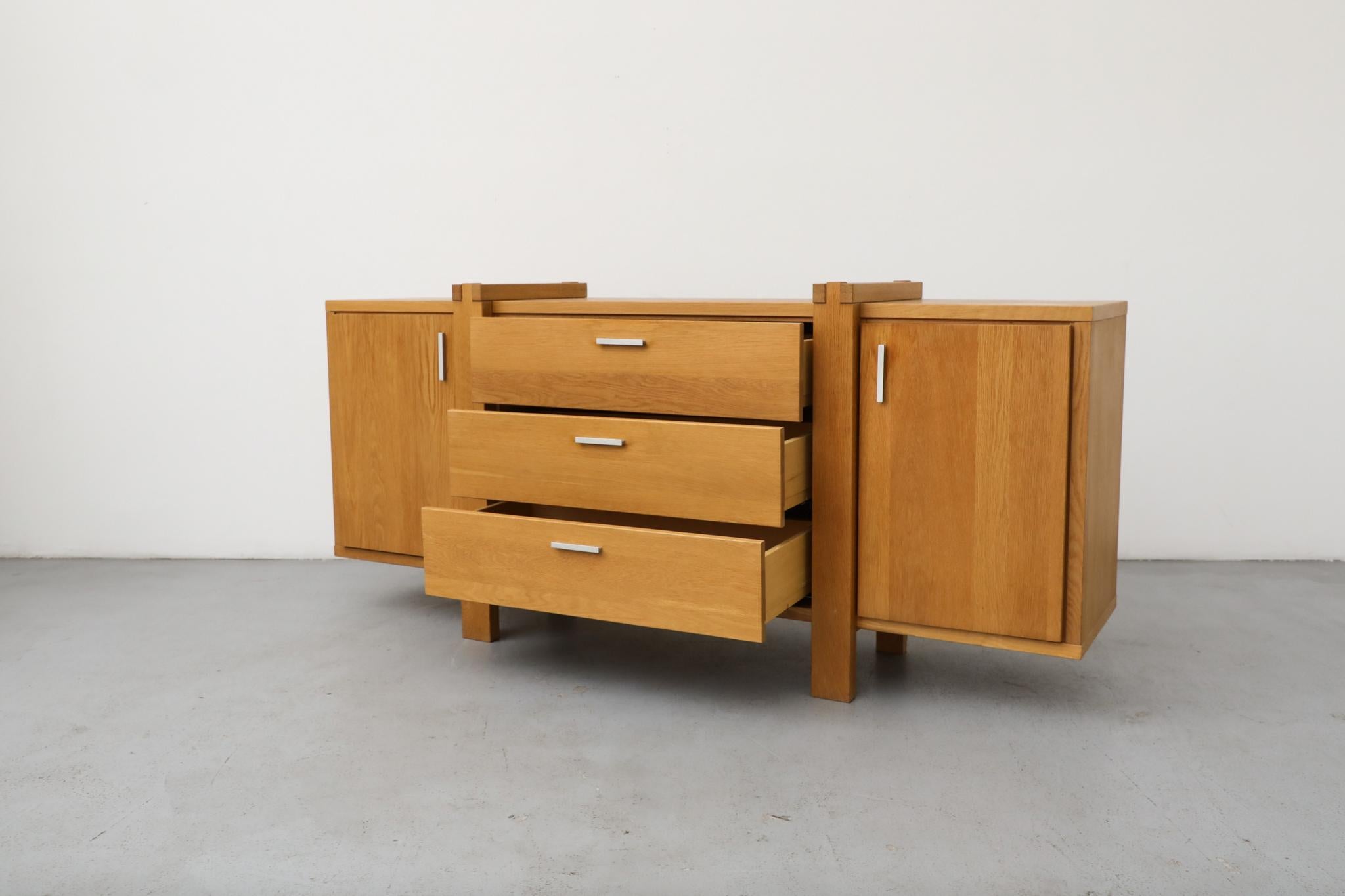 Karel Mintjens Brutalist Oak Sideboards with Aluminum Pulls For Sale 1