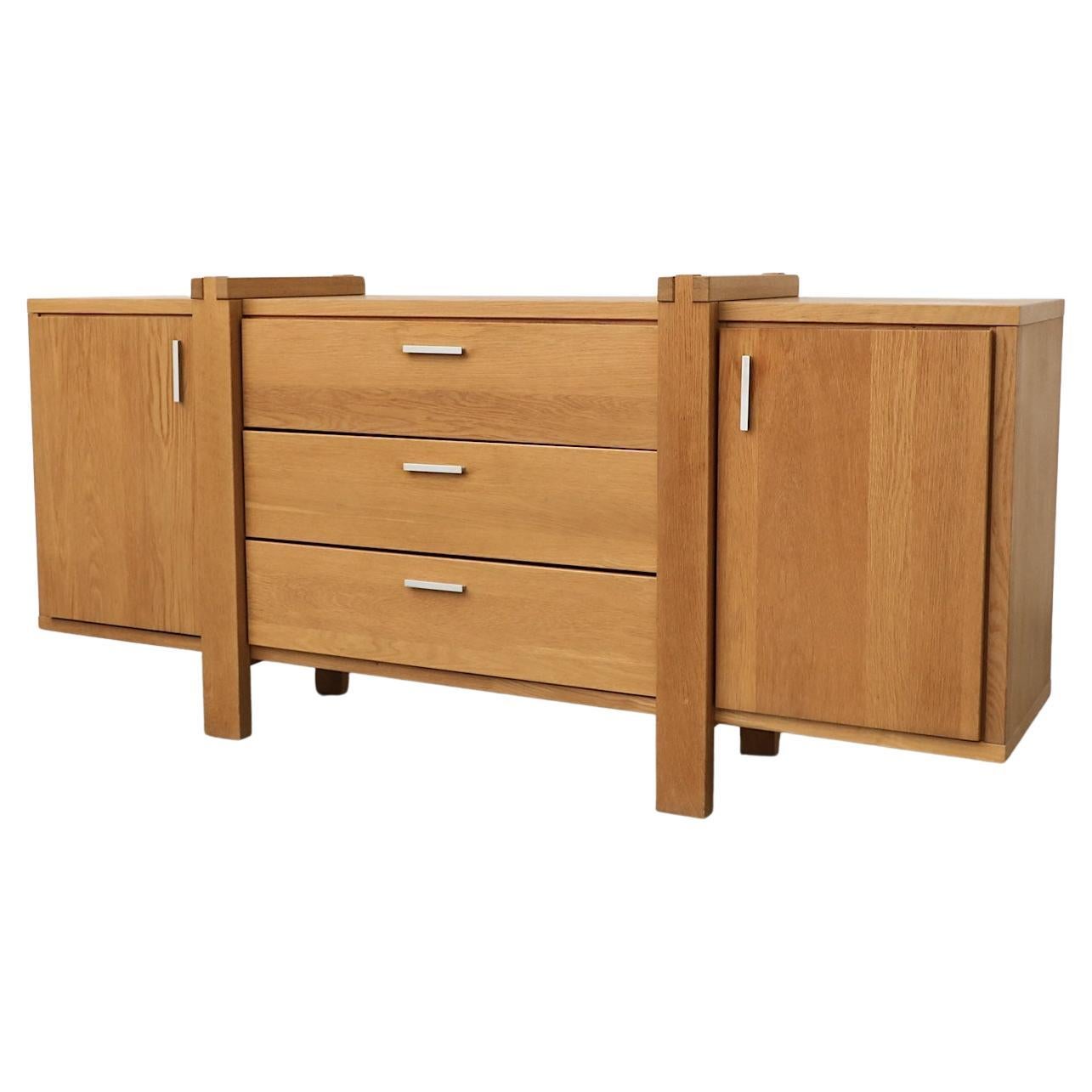 Karel Mintjens Brutalist Oak Sideboards with Aluminum Pulls For Sale