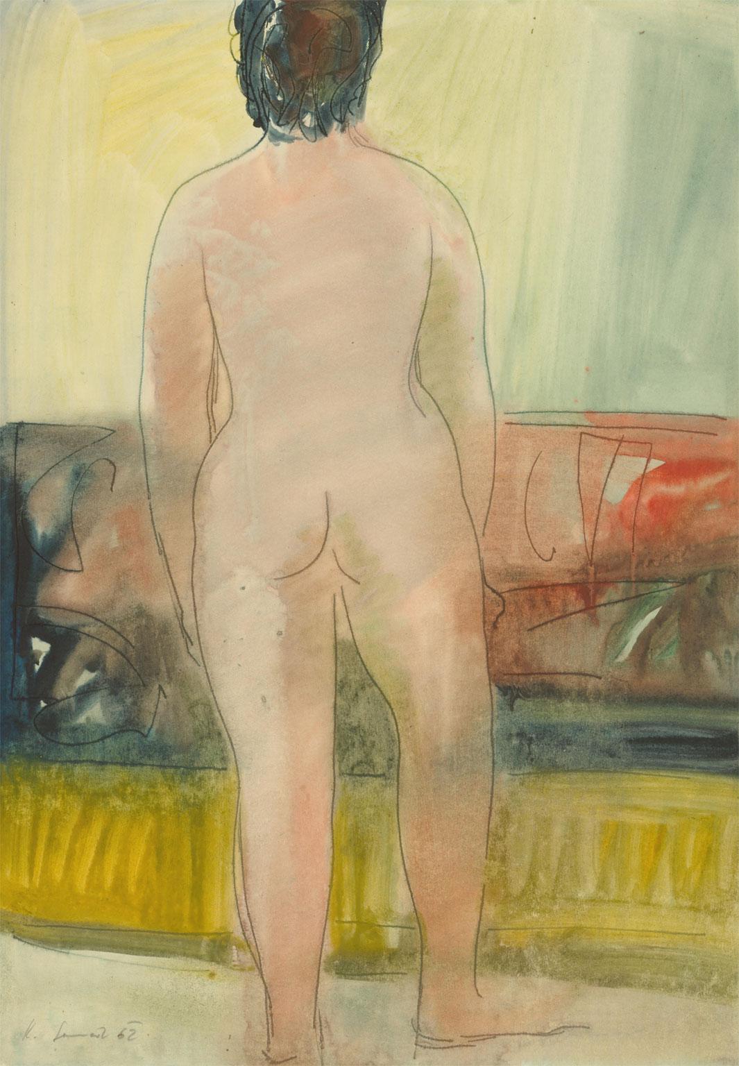 Karel Soucek (1915-1982) - Signed 1962 Monotype, Vibrant Standing Nude For Sale 1