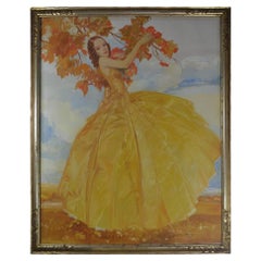 Karel Van Belle. Large art deco oil on canvas. A Lady in Autumn