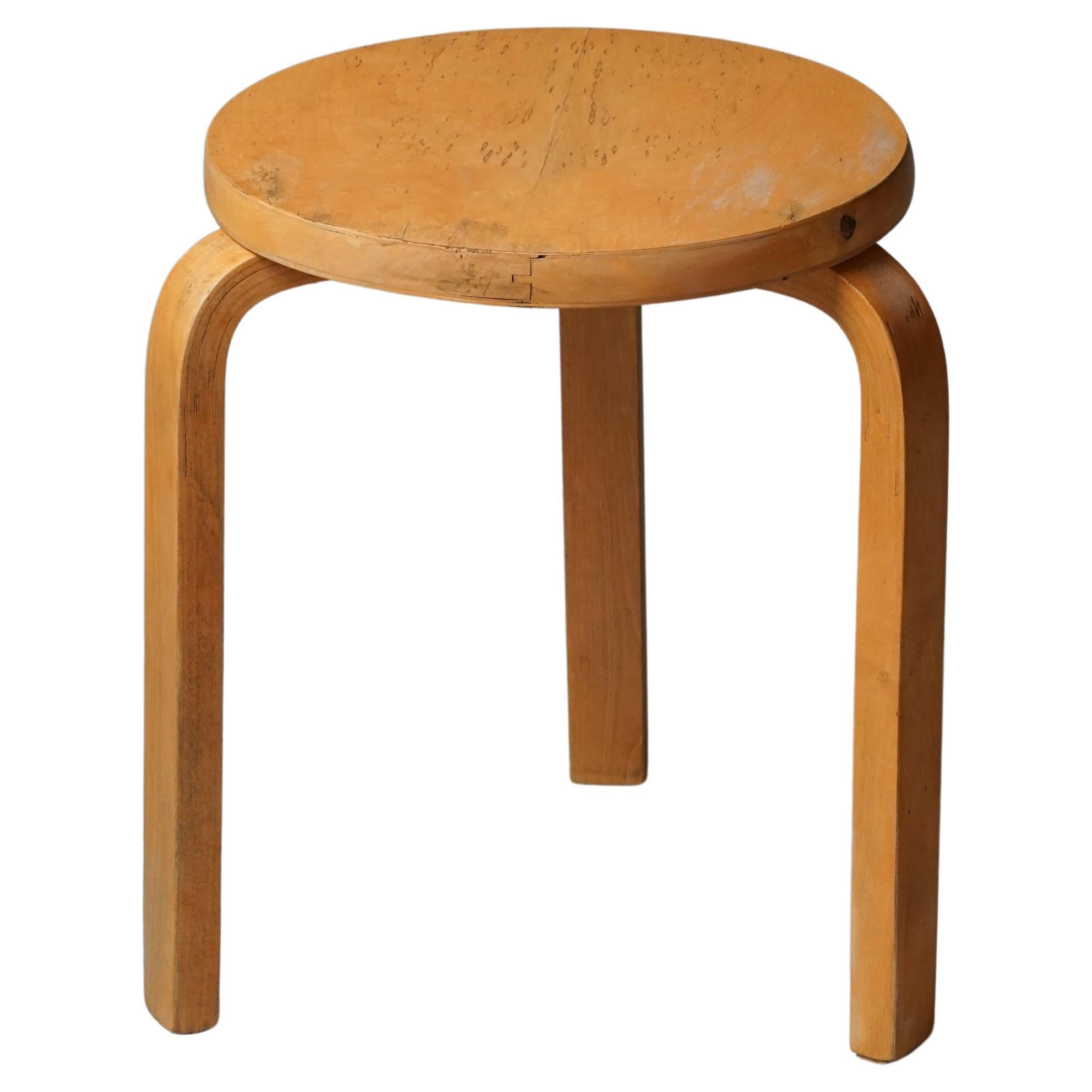 Karelian Birch Aalto Stool 60, Oy Huonekalu- ja Rakennustyötehdas Ab, 1930/1940s For Sale