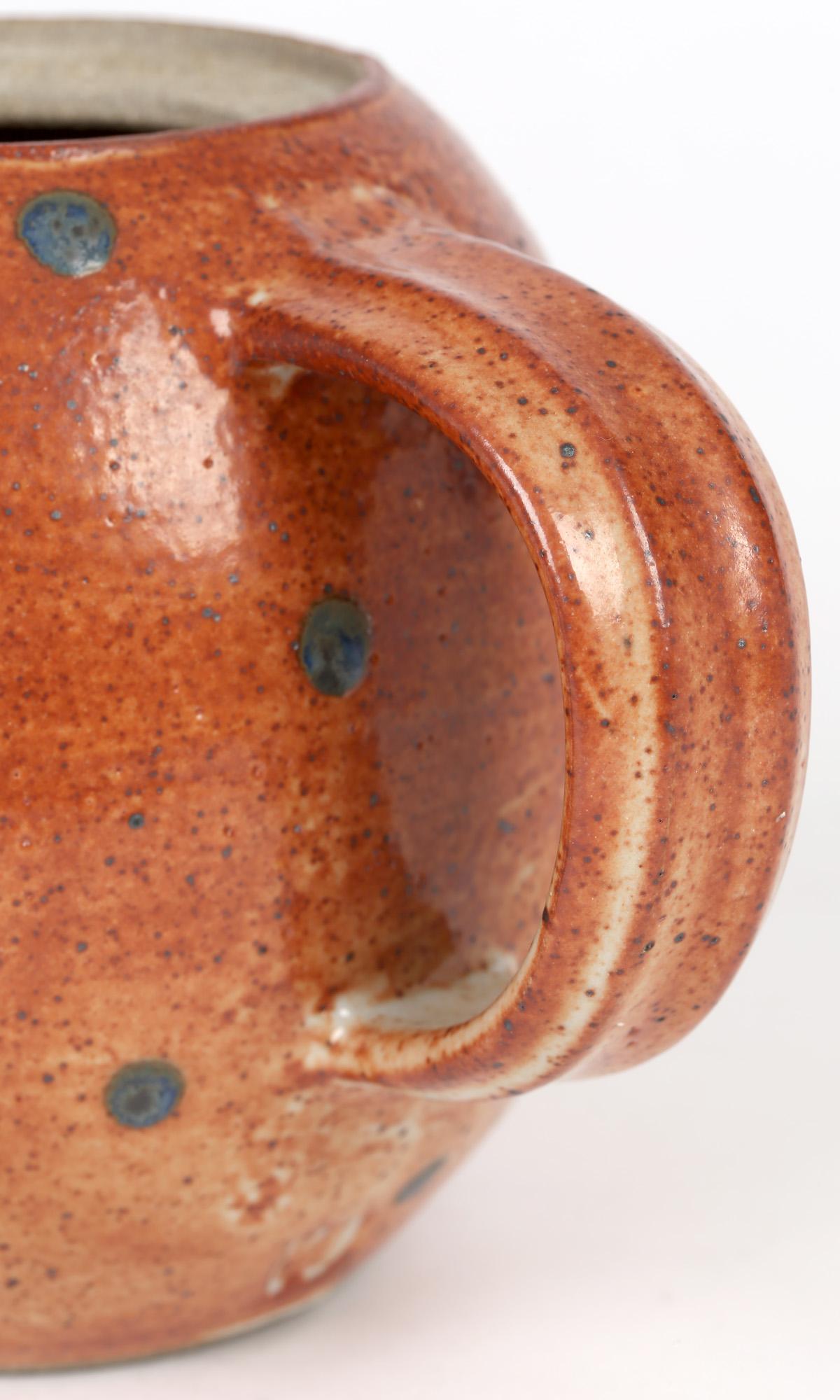 Karen Ann Wood Studio Pottery Red Glazed Spot Design Lidded Teapot For Sale 4