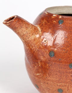 Karen Ann Wood Studio Pottery Red Glazed Spot Design Lidded Teapot