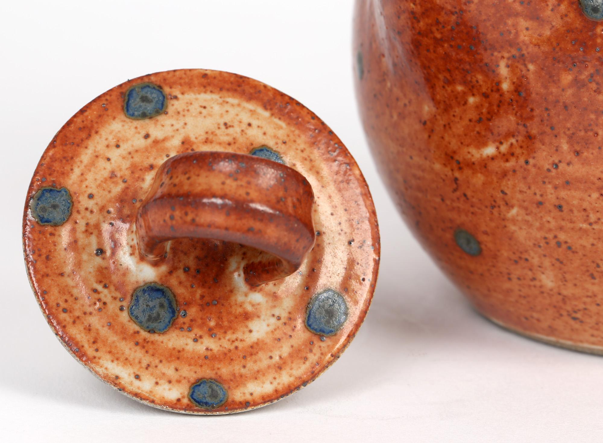 Modern Karen Ann Wood Studio Pottery Red Glazed Spot Design Lidded Teapot For Sale