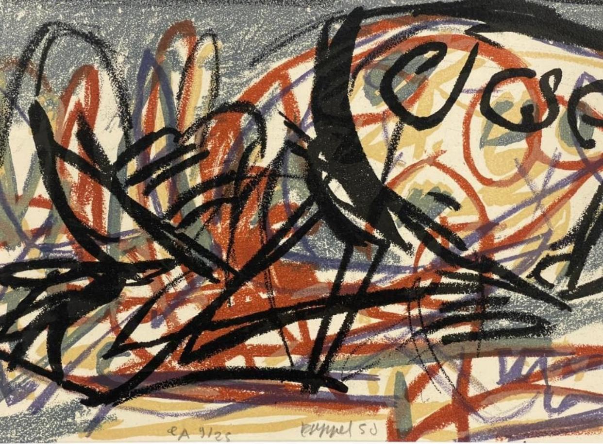 Mid-20th Century Karen Appel (Dutch, b. 1921-d. 2006) Abstract Signed E/A 1950 Lithograph.  For Sale