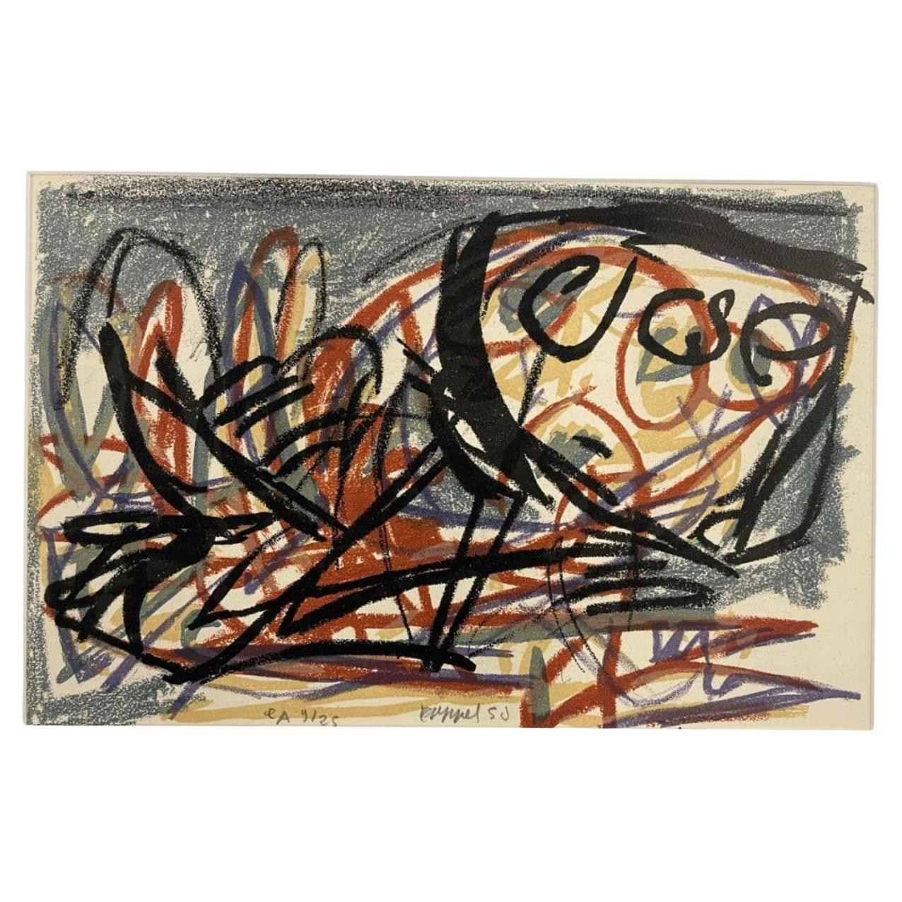Karen Appel (Dutch, b. 1921-d. 2006) Abstract Signed E/A 1950 Lithograph.  For Sale