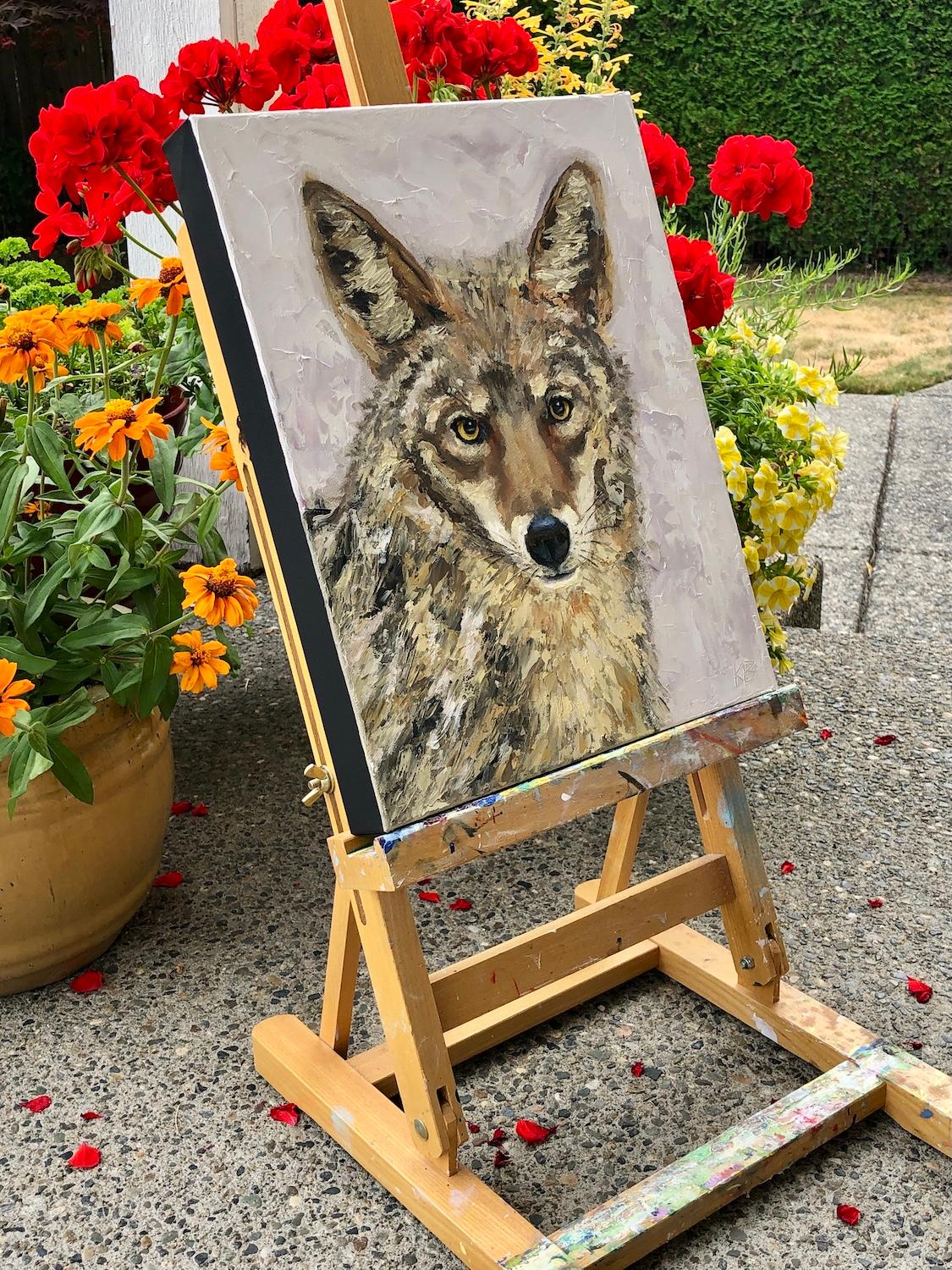 Riley Coyote, Oil Painting - Contemporary Art by Karen Barton