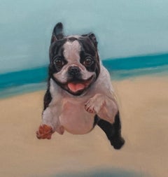 Cheerful Dog Painting-Terrier Jumping for Joy a Bright Summer Day at The Beach