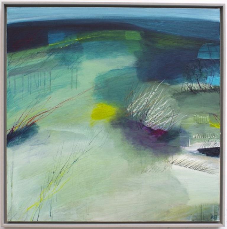 Across the Land, Originalgemälde, Landschaftsmalerei, Abstrakte Kunst (Grau), Landscape Painting, von Karen Birchwood