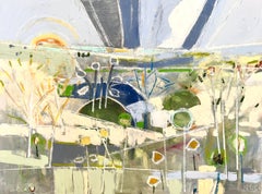 Blue Sky by Karen Blair, Large Contemporary Landscape Painting with blue, green