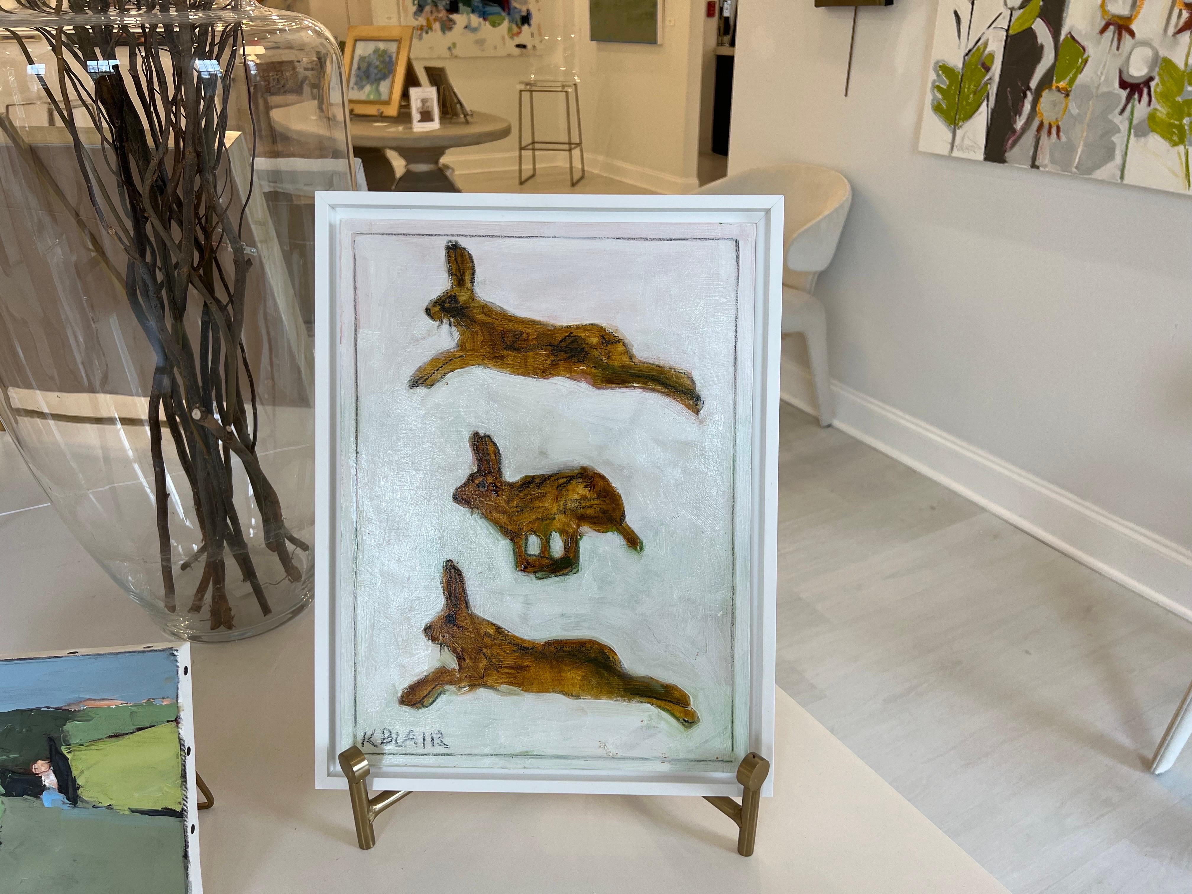 Leaping Hare II by Karen Blair, Vertical Framed Contemporary Rabbit Painting 1