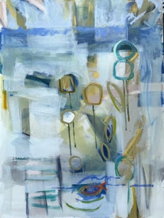Sommerteich II von Karen Blair, großes zeitgenössisches Landschaftsgemälde mit Blau