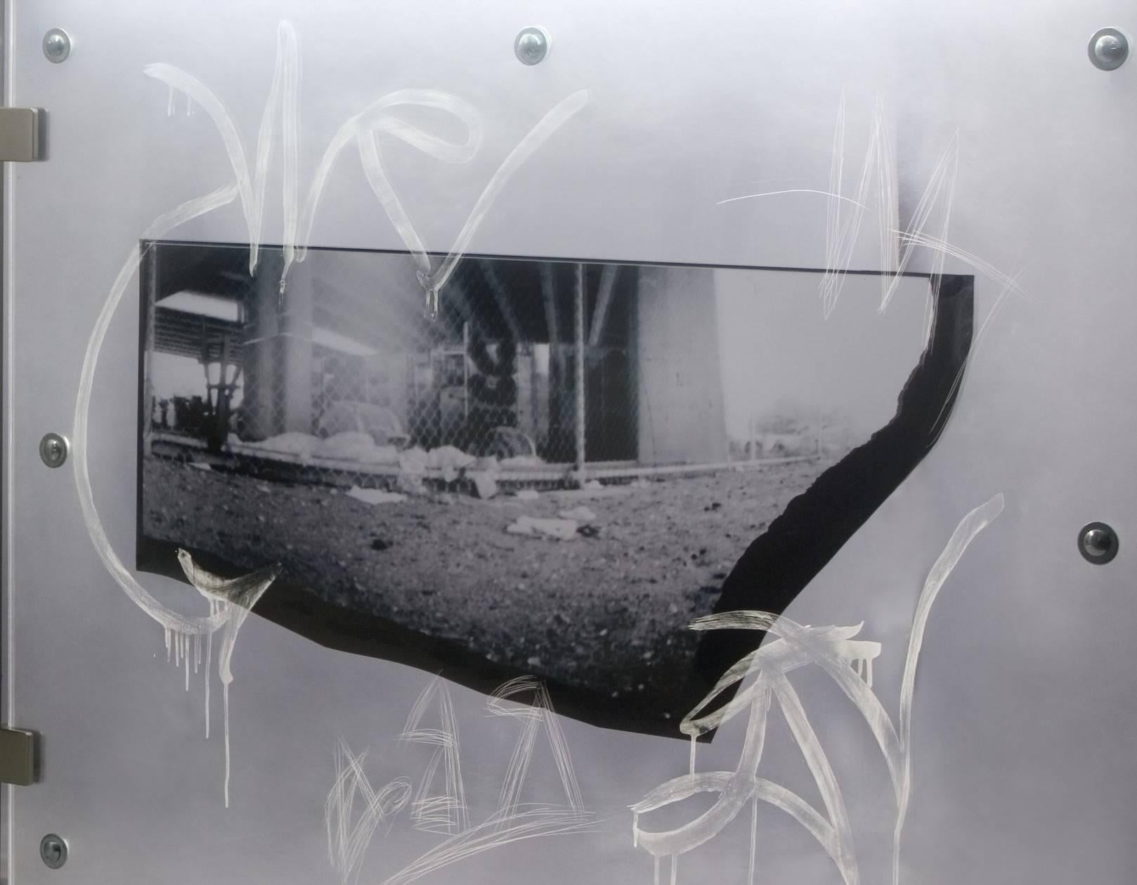 Contemporary Large Urban Art Sculpture with Photo Transparency and Lucite 