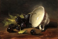 Tea and Grapes, Painting, Oil on Wood Panel