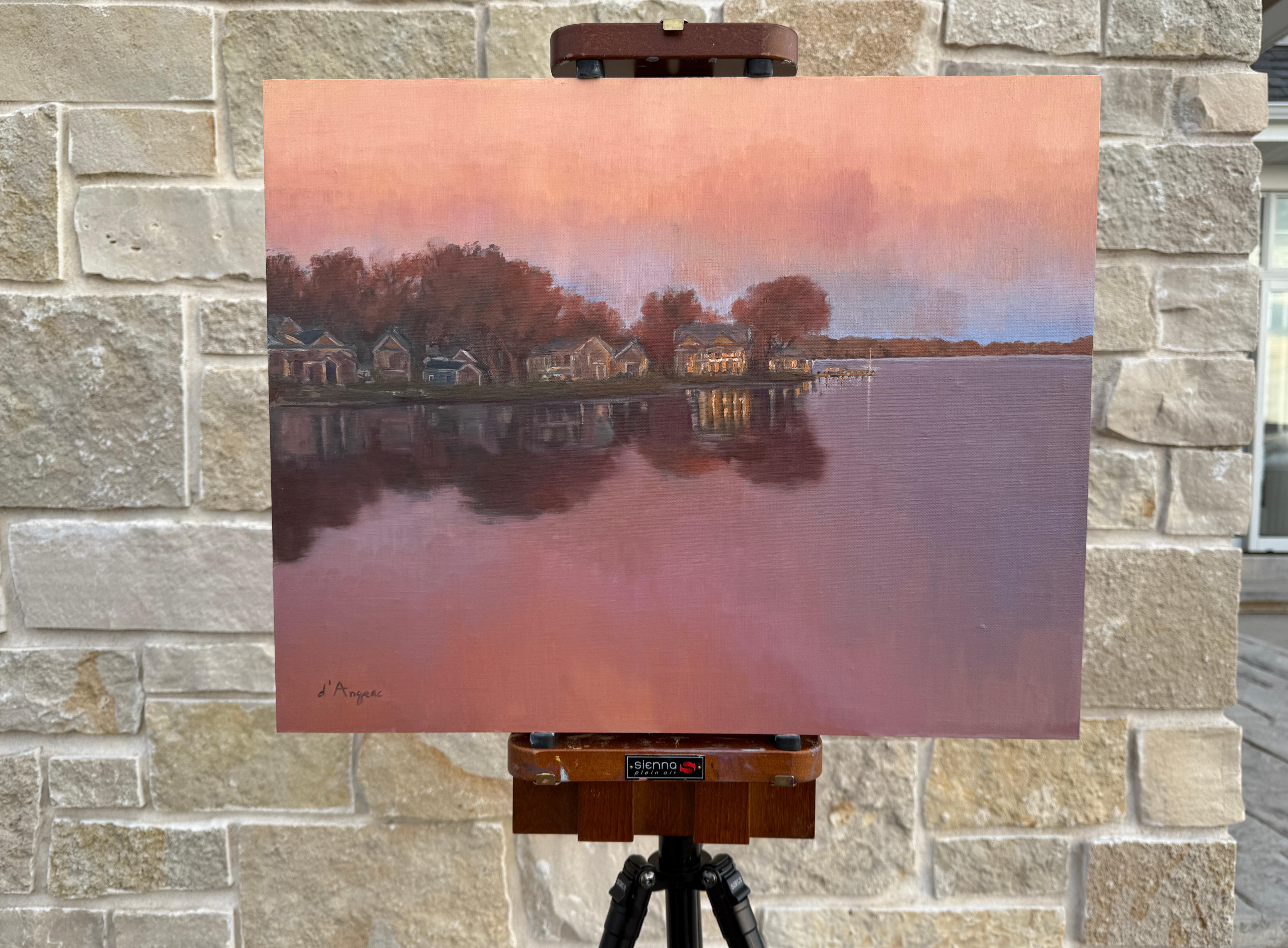 Atardecer en el lago, Pintura al óleo - Painting Impresionista de Karen d’Angeac Mihm