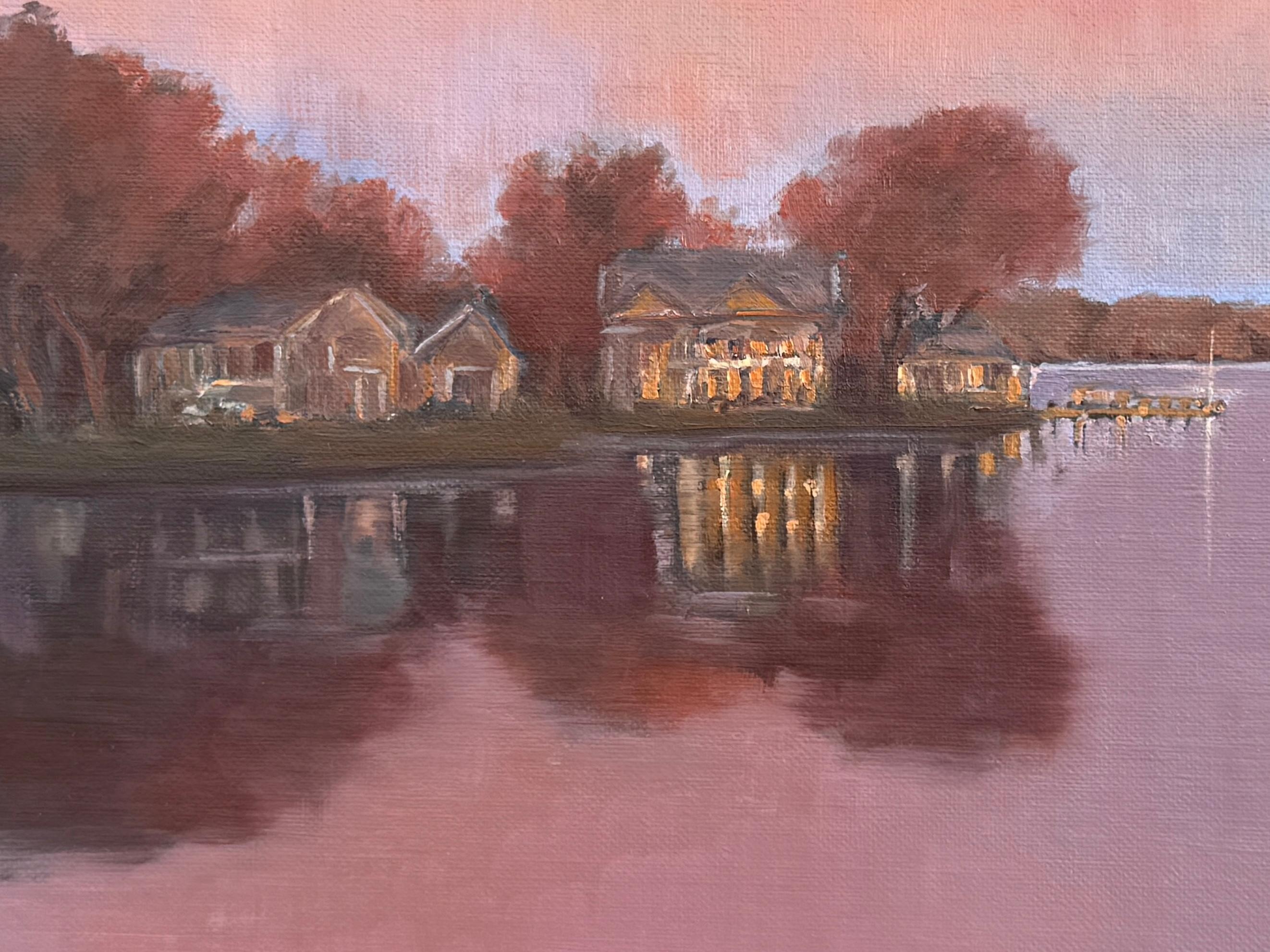 Atardecer en el lago, Pintura al óleo - Interior Painting Marrón de Karen d’Angeac Mihm