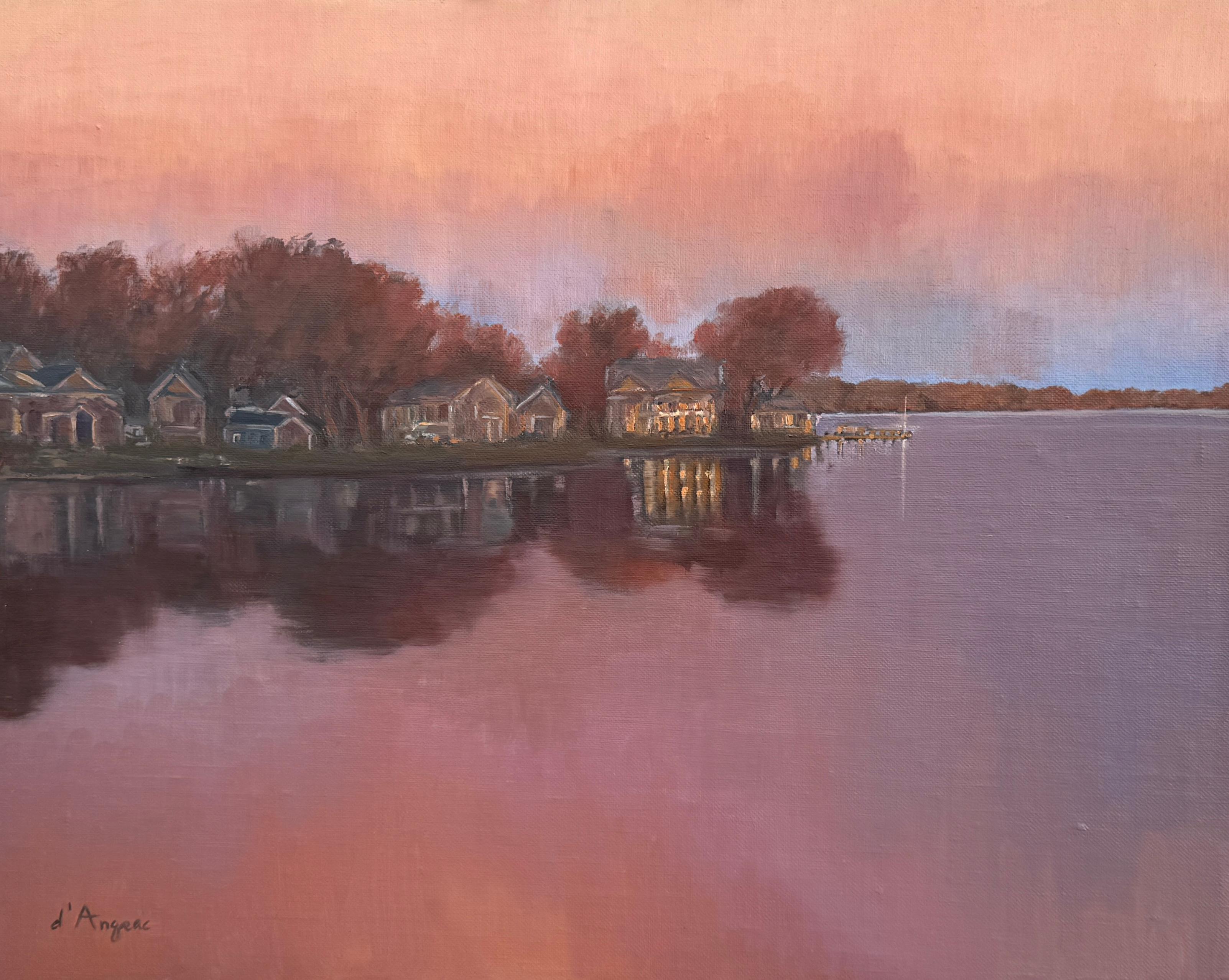Interior Painting de Karen d’Angeac Mihm - Atardecer en el lago, Pintura al óleo
