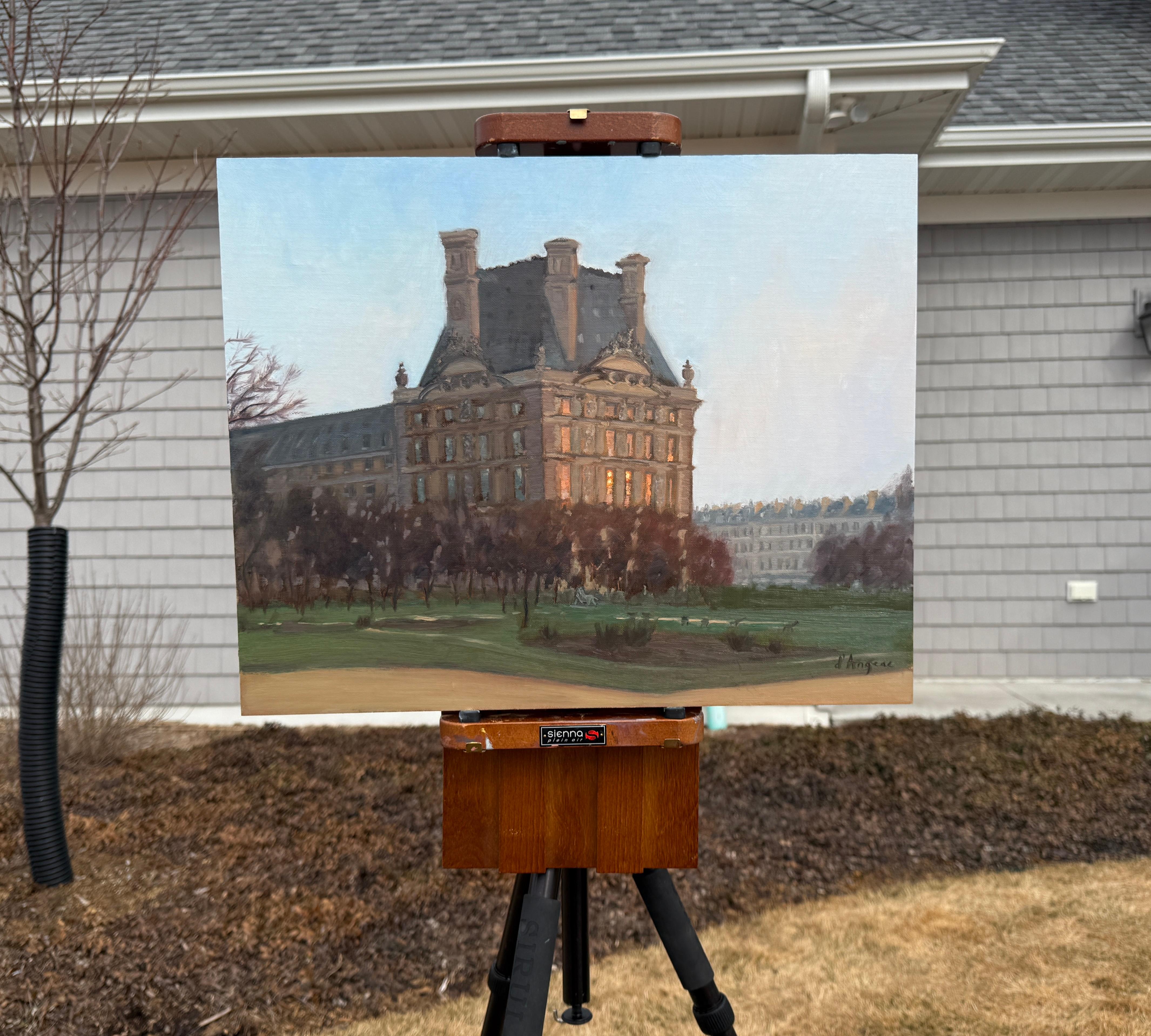 <p>Artist Comments<br>The Pavillon de Flore at the Louvre glows in the setting sun, its large windows catching the warm light. Ornate statues add to the buildingâ€™s timeless charm. The painting is inspired by a photograph artist Karen dâ€™Angeac