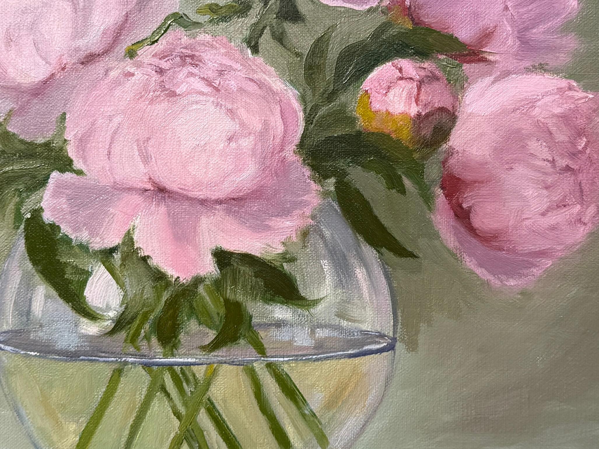Rosa Pfingstrosen, Ölgemälde im Angebot 1