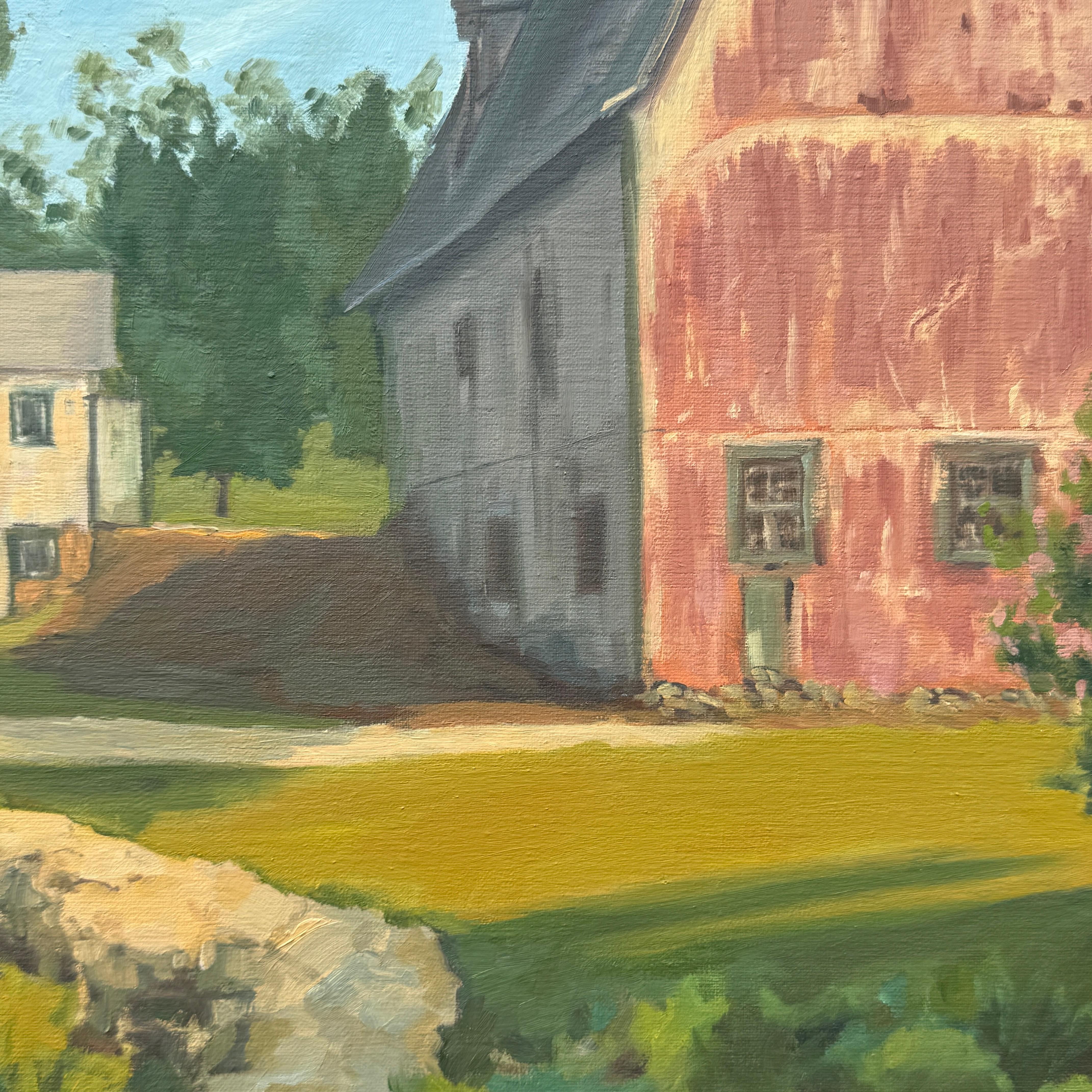 Grange rouge, peinture à l'huile - Marron Interior Painting par Karen d’Angeac Mihm
