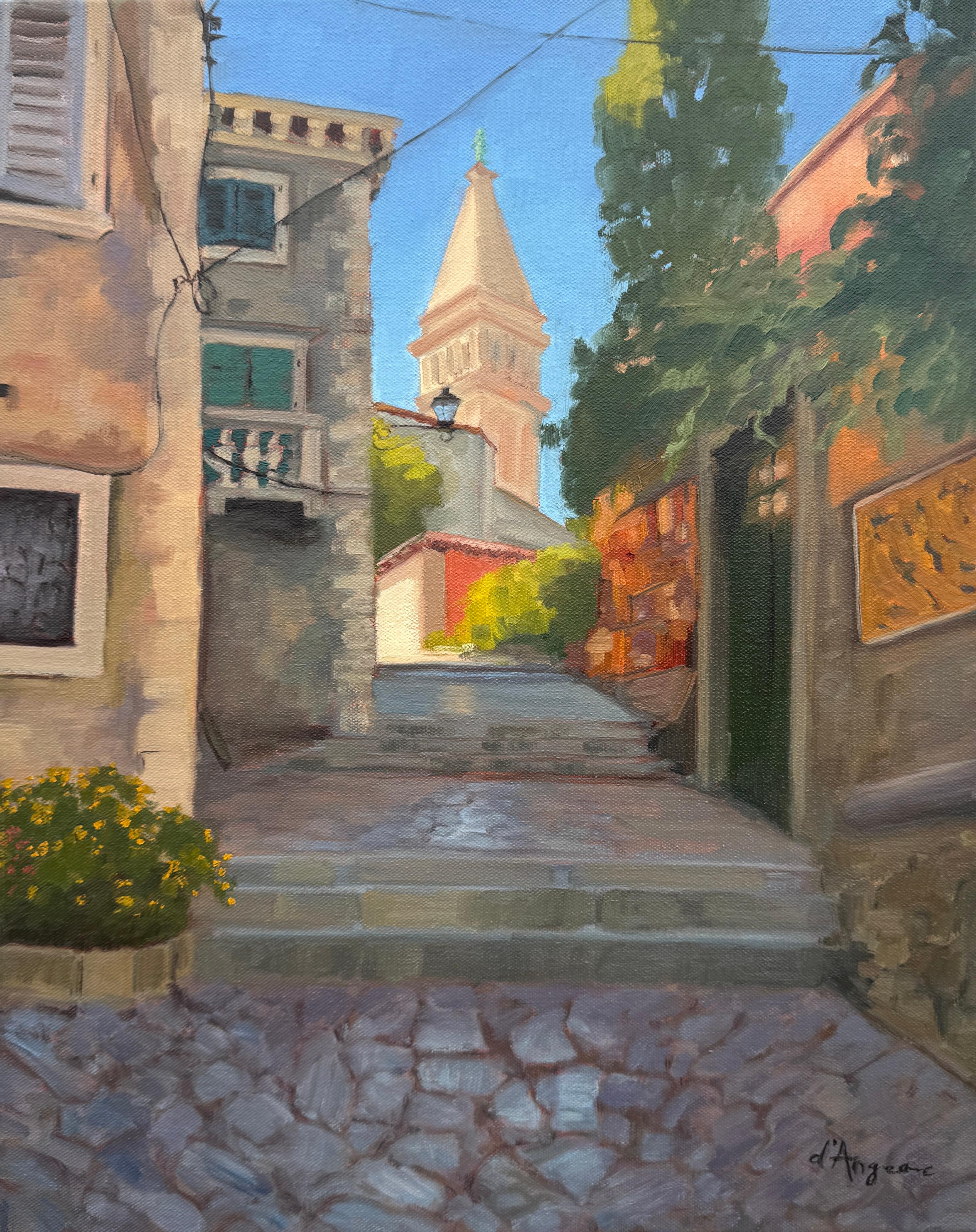 Il centro storico di Rovigno, Pittura ad olio - Art di Karen d’Angeac Mihm