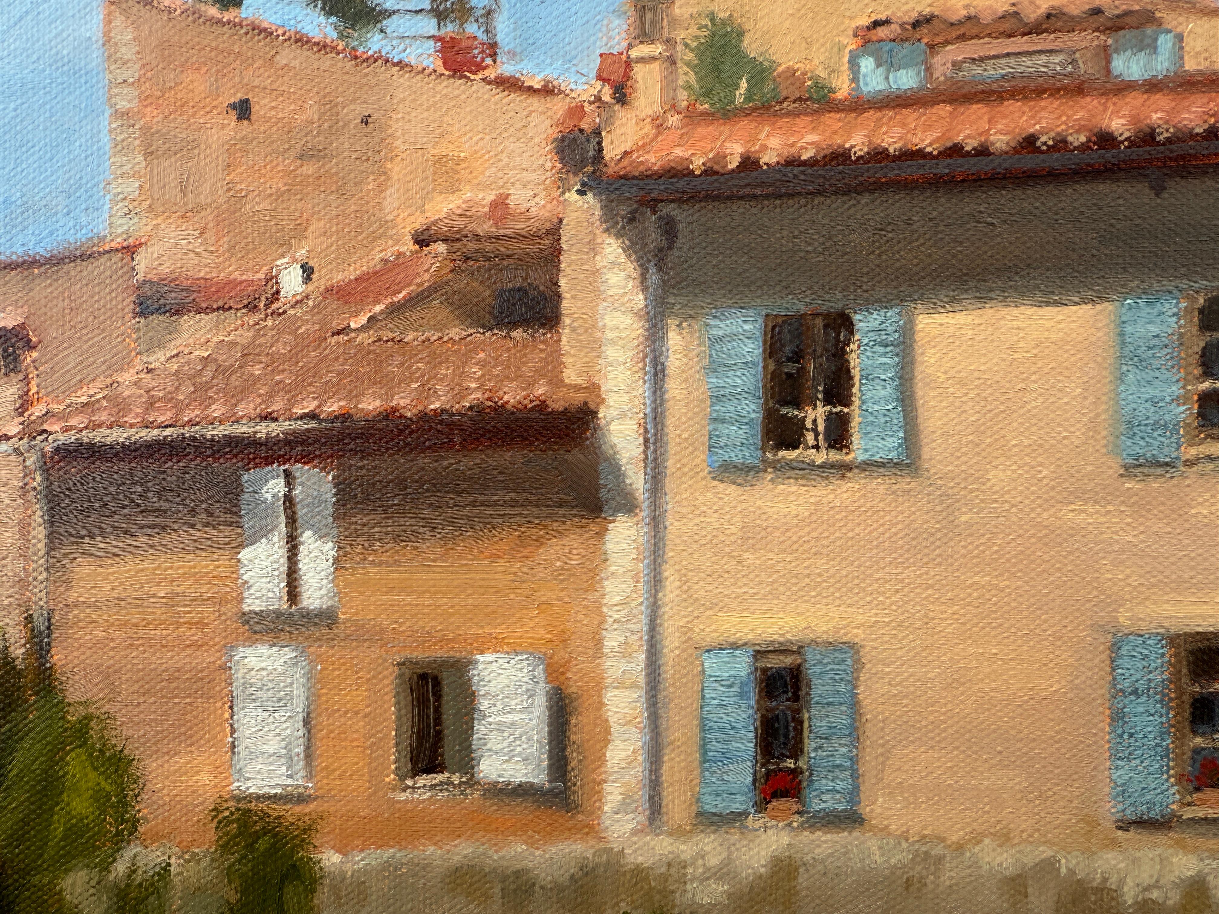 Pueblo del sur de Francia, Pintura al óleo en venta 1
