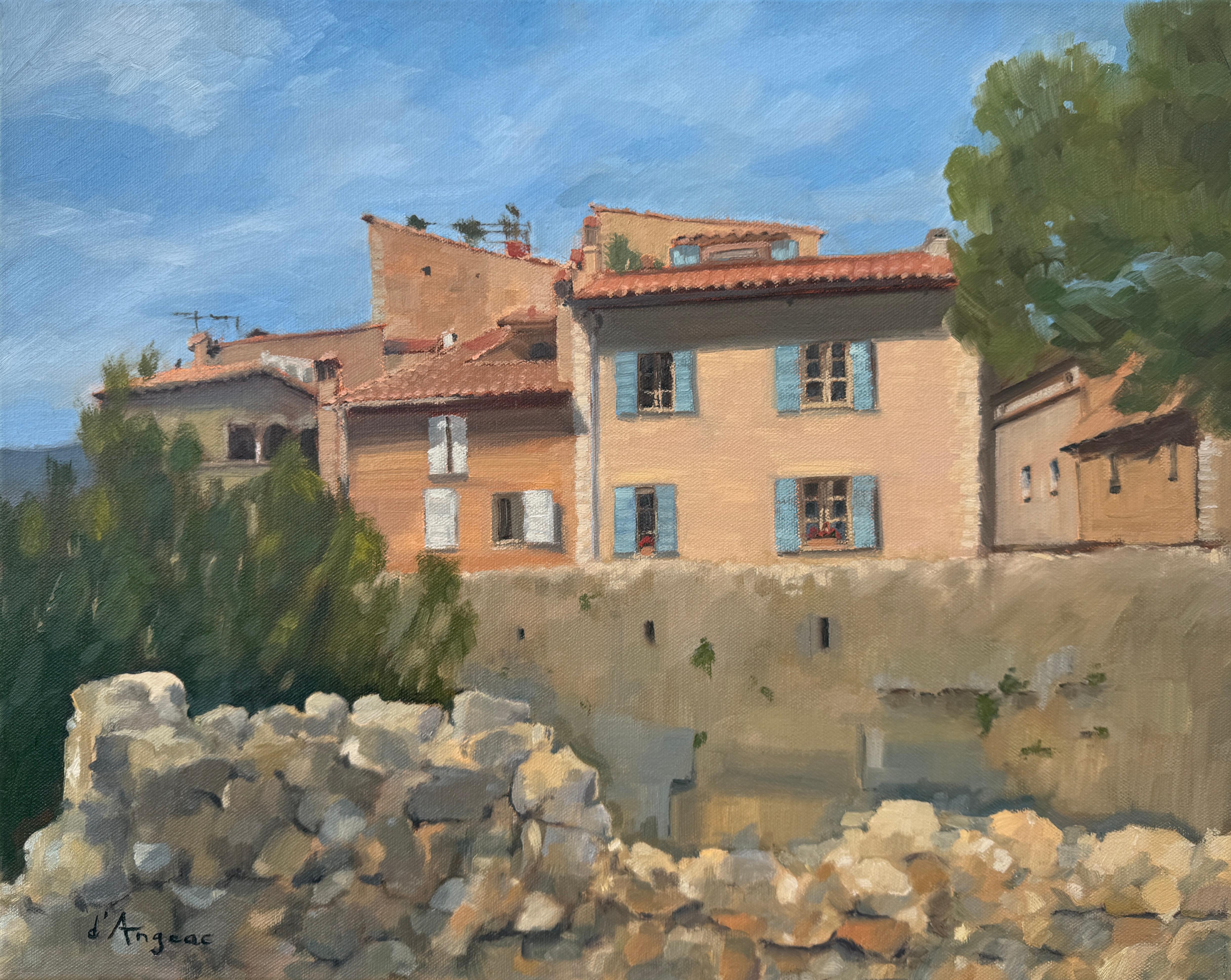 Pueblo del sur de Francia, Pintura al óleo - Art de Karen d’Angeac Mihm