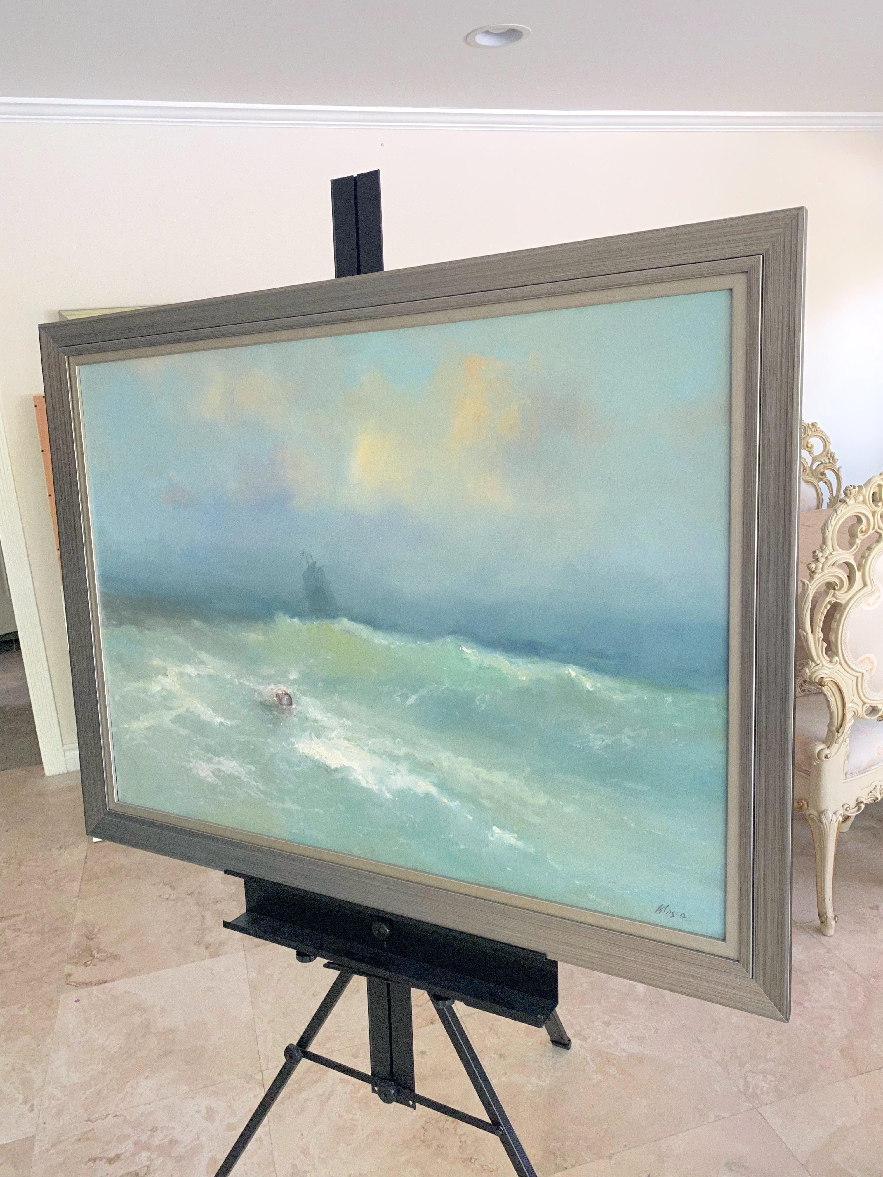 After Storm, Original oil Painting, Framed - Gray Landscape Painting by Karen Darbinyan
