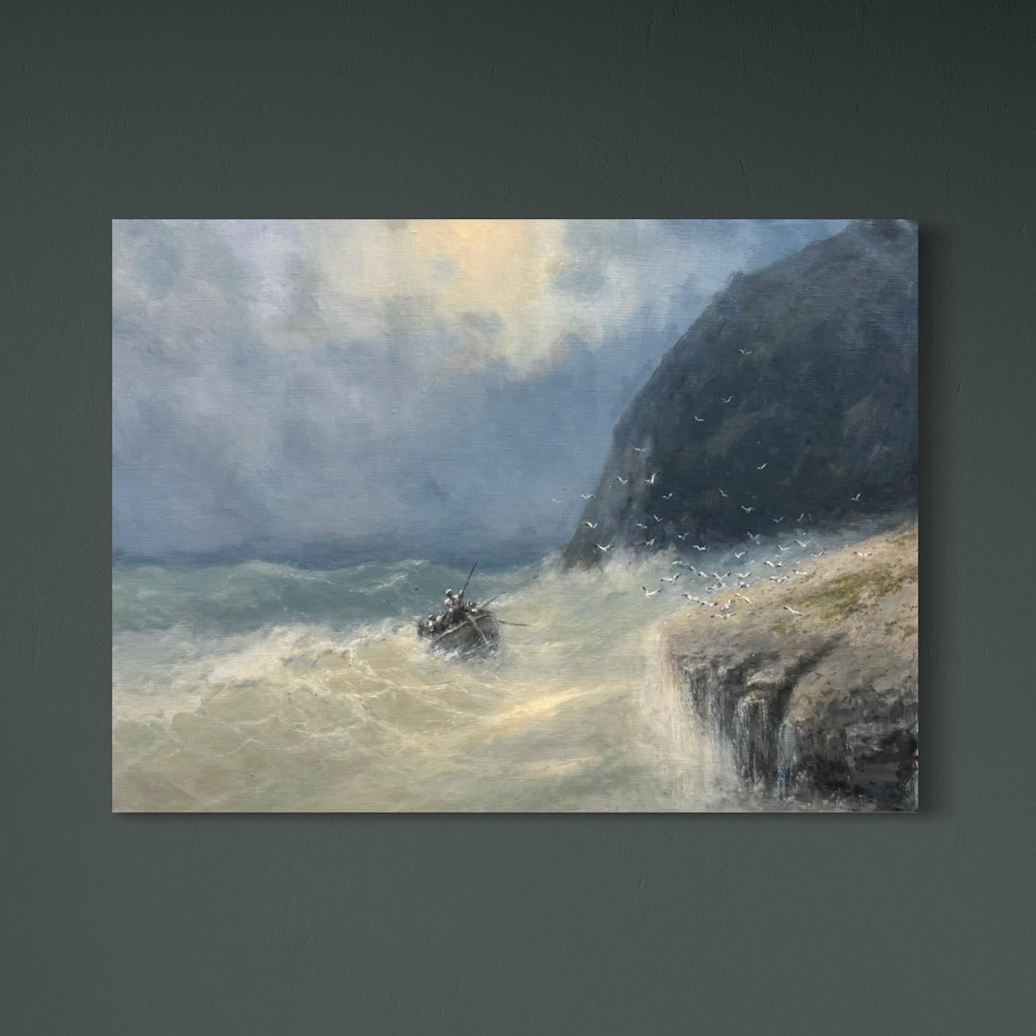 Después de la tormenta, paisaje marino Cuadro al óleo original sobre lino, costero, listo para colgar - Painting de Karen Darbinyan