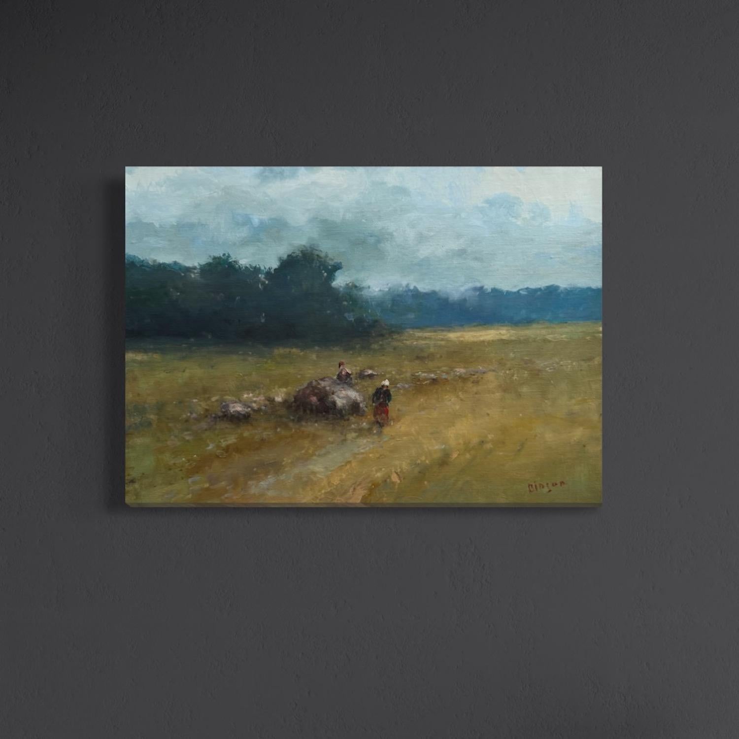 Autumn Landscape Original Oil Painting on Linen,  Ready to Hang For Sale 2