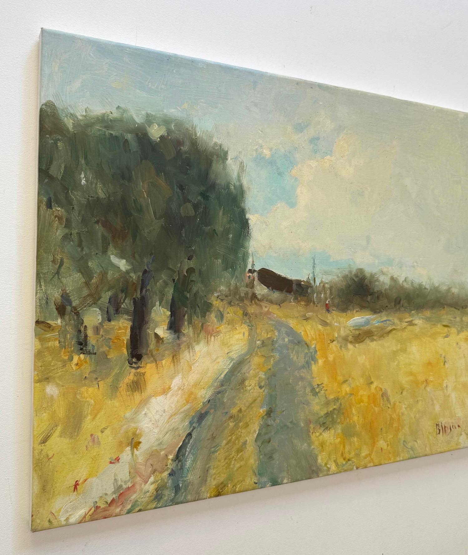 Paysage de chemin d'automne Peinture à l'huile originale sur lin,  Prêt à être accroché - Impressionnisme Painting par Karen Darbinyan