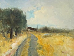 Autumn Path Landscape Original Oil Painting on Linen,  Ready to Hang