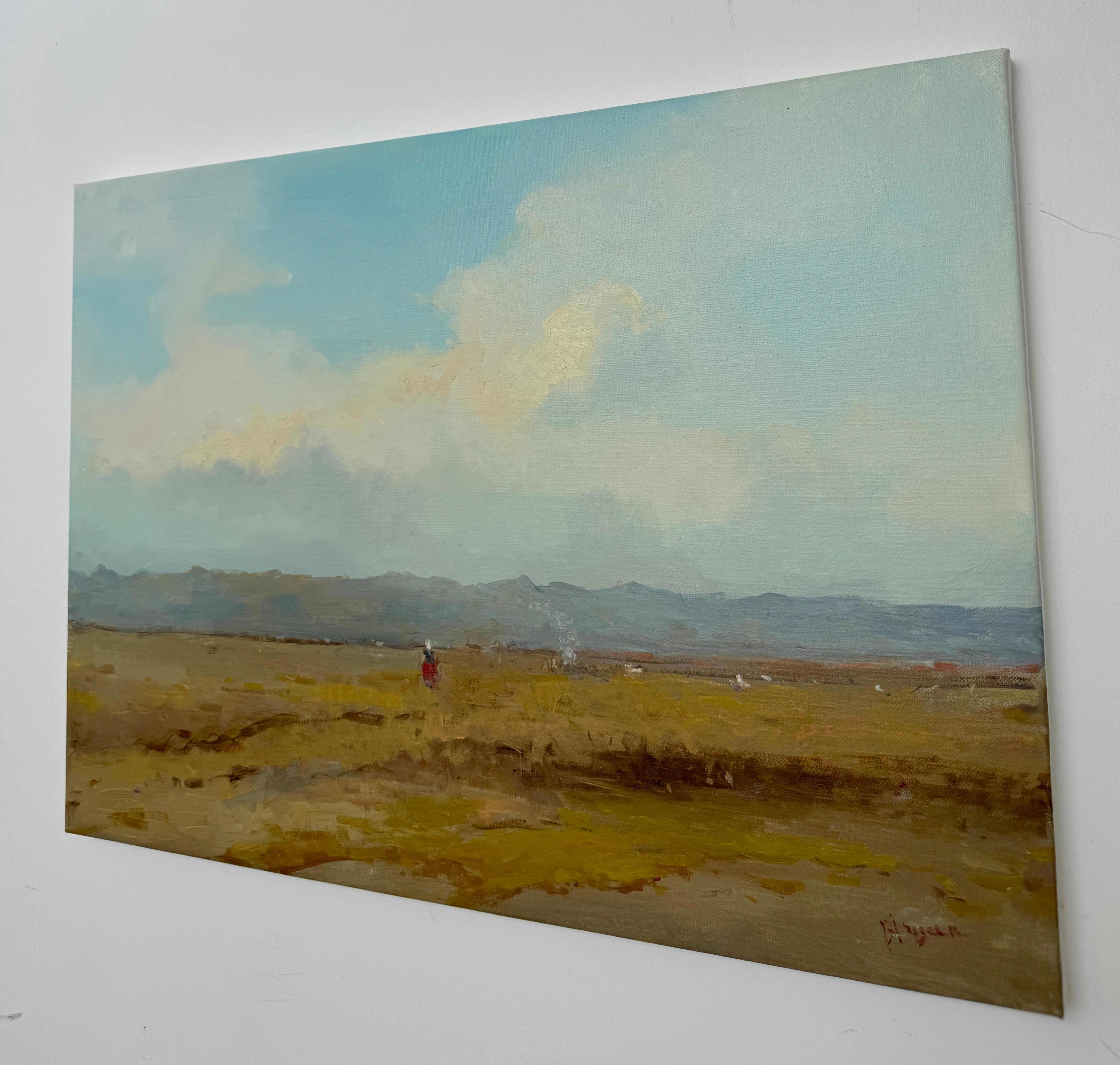 Valle otoñal, Paisaje, Pintura al óleo original, Único en su género - Landscape Painting Gris de Karen Darbinyan