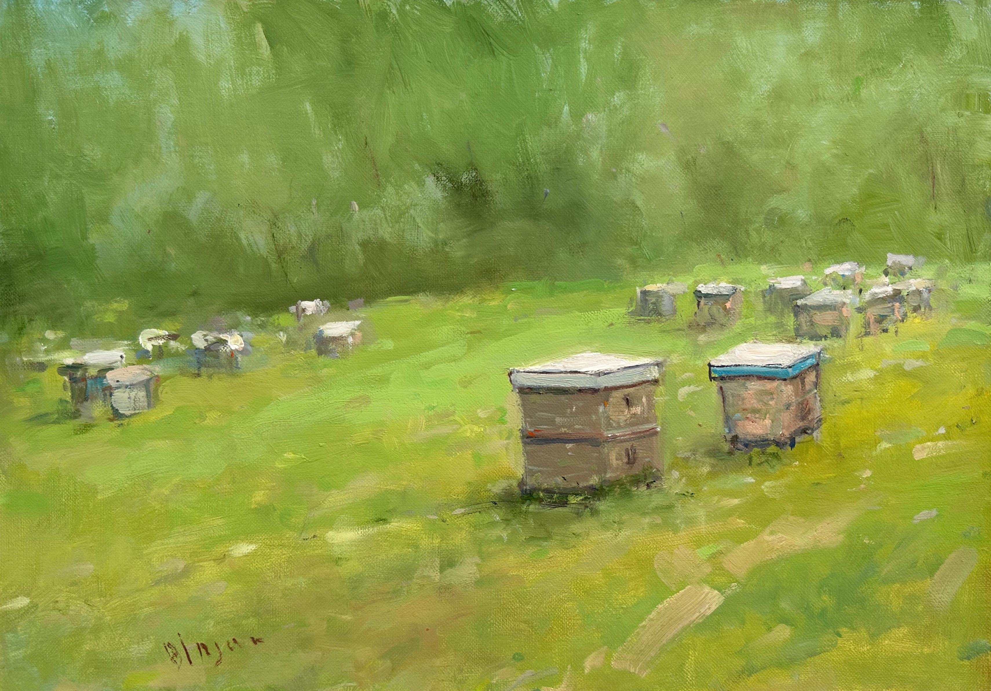 Karen Darbinyan Landscape Painting - Beehives, Original oil Painting, One of a Kind