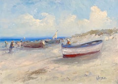 Boats on the Shore, Original oil Painting,