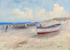 Boats on the Shore, Original oil Painting, 