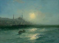Boats Seascape Original Oil Painting on Linen,  Ready to Hang