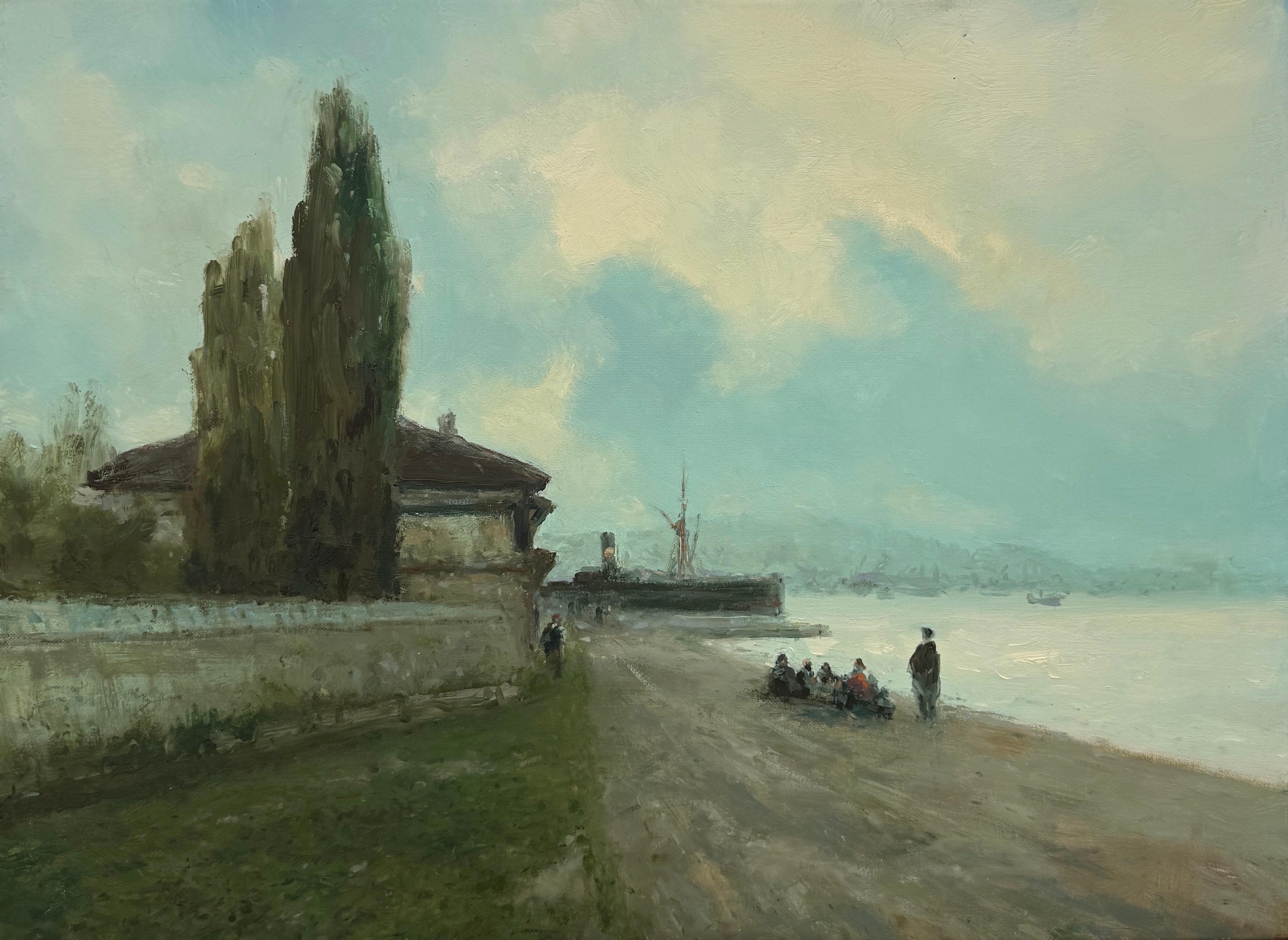 Karen Darbinyan Landscape Painting – Boote Seelandschaft Original Ölgemälde auf Leinen,  Bereit zum Aufhängen