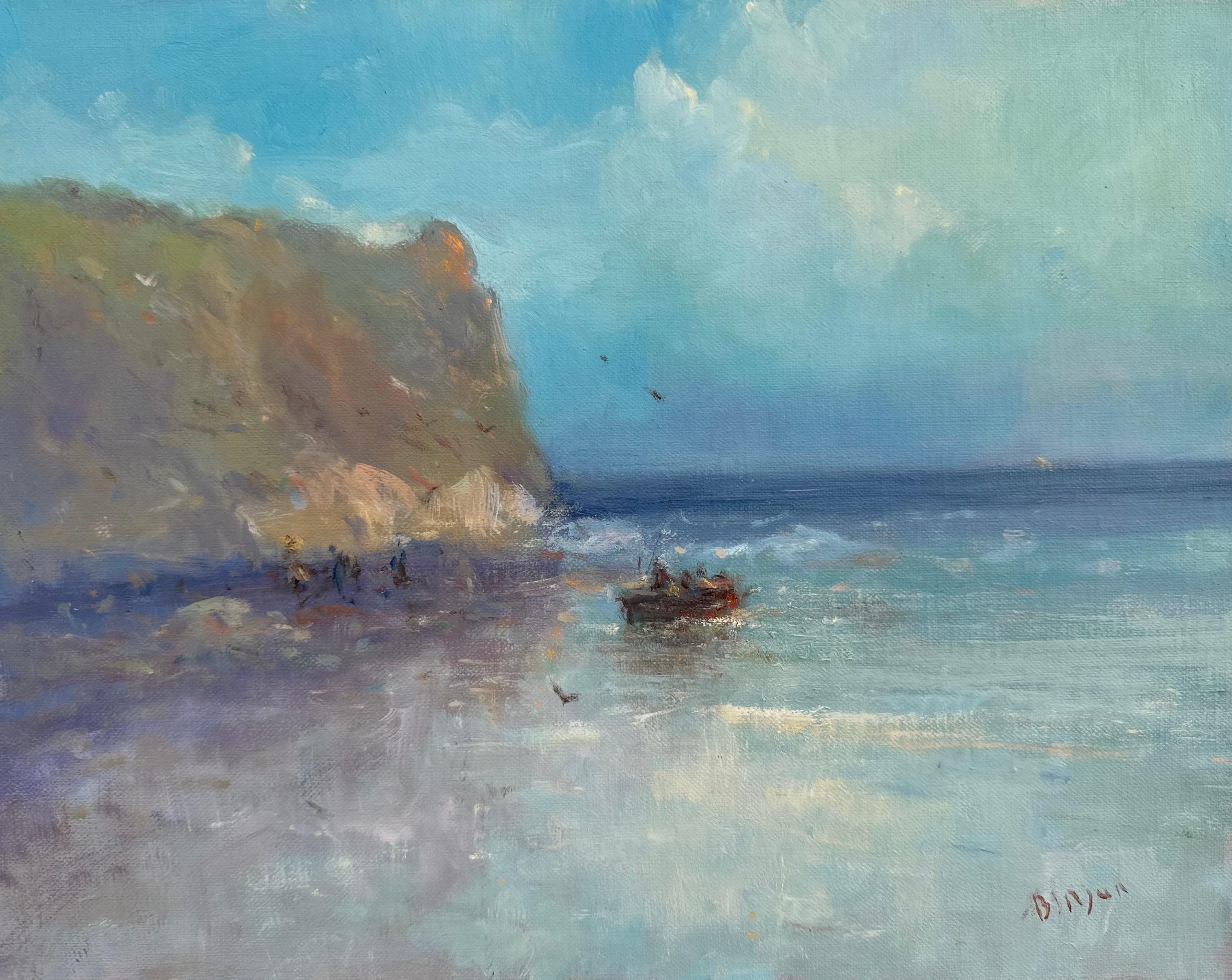 Cerca de la orilla, Paisaje marino, Pintura al óleo original, Único en su género