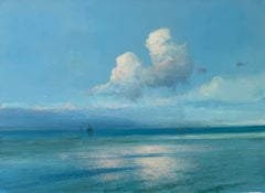 Nubes, paisaje marino Pintura al óleo original sobre lino, realismo, lista para colgar