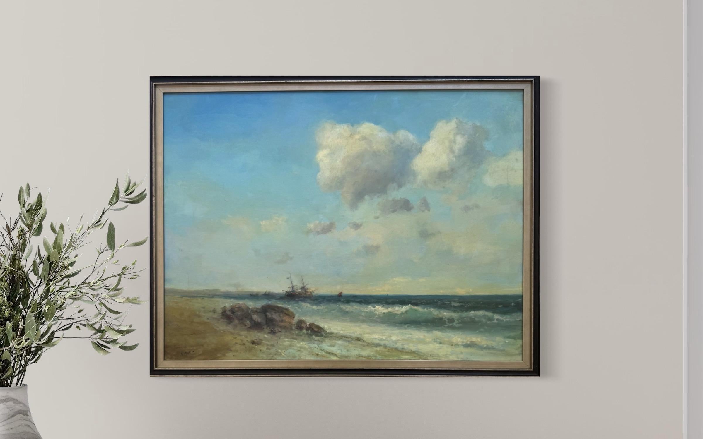 Coastal Seascape Original Oil Painting on Linen,  Ready to Hang im Angebot 2