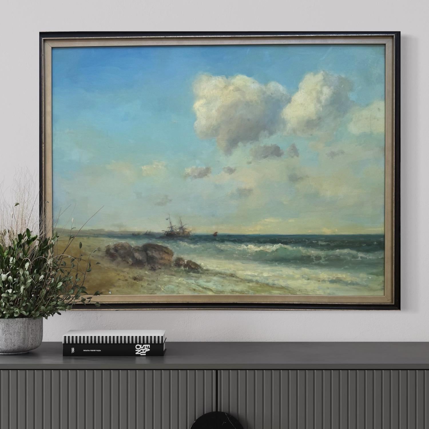 Coastal Seascape Original Oil Painting on Linen,  Ready to Hang im Angebot 4