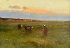 Antique Cows, Landscape, Impressionism, Original oil Painting, One of a Kind