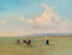 Vaches, paysage, peinture à l'huile originale, unique en son genre
