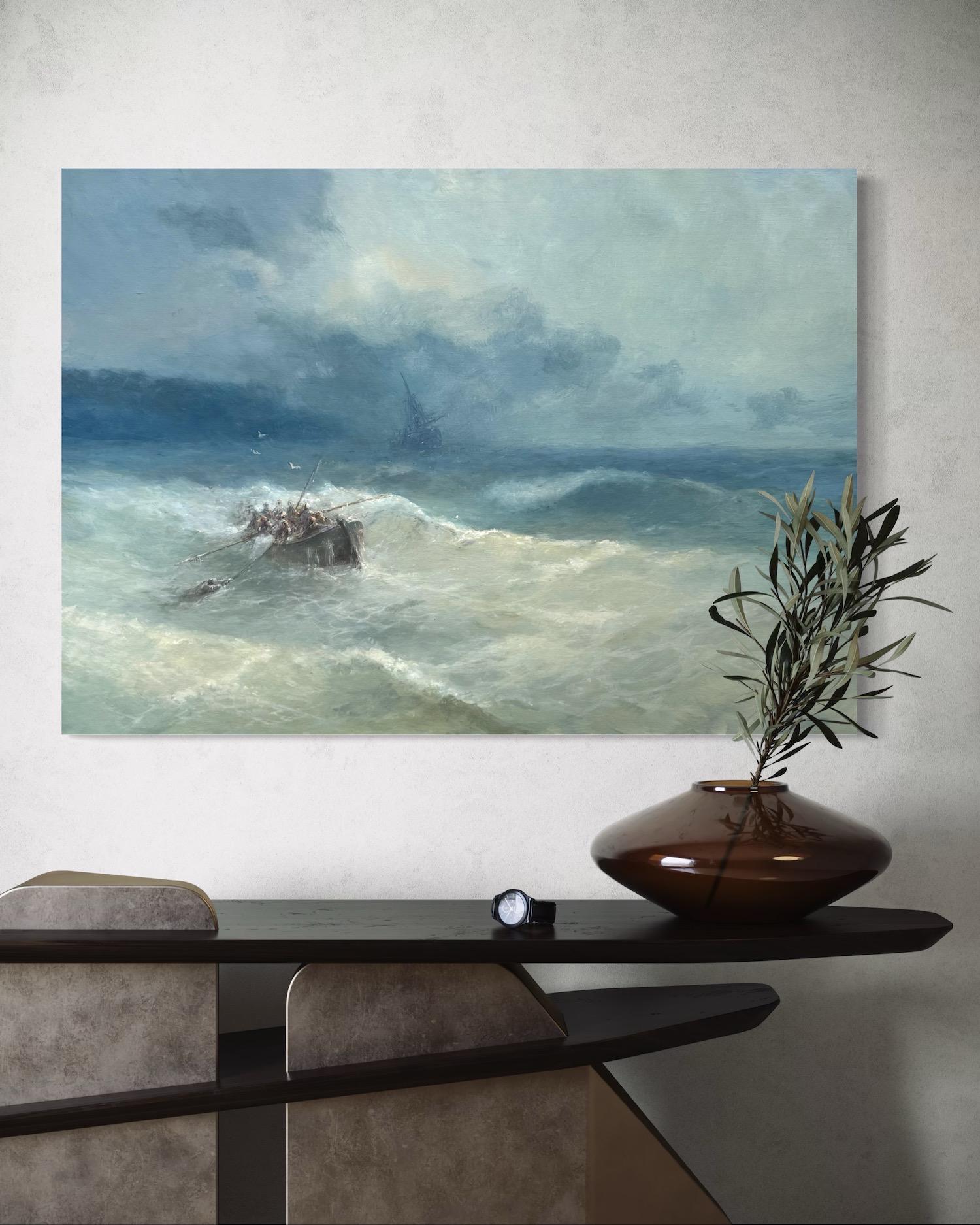 Drift into Sea, Seascape Original Oil Painting on Linen, Coastal, Ready to Hang For Sale 1